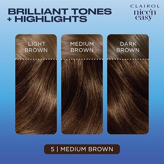 Clairol Nice'n Easy Crème, Natural Looking Oil Infused Permanent Hair Dye, 5 Medium Brown (Pack of 2)