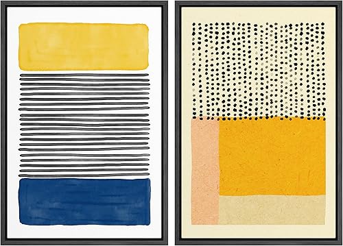 Miniatura 15 de IDEA4WALL Lienzo enmarcado para pared, juego de arte Bauhaus dorado de mediados de siglo, patrón de cuadrícula moderna, ilustraciones con formas