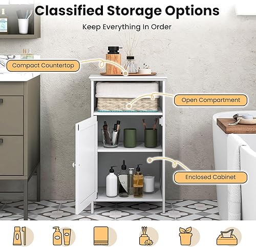 Miniatura 6 de Tangkula - Armario de almacenamiento para baño, organizador lateral de piso independiente con puerta única de madera y estante ajustable, pequeño