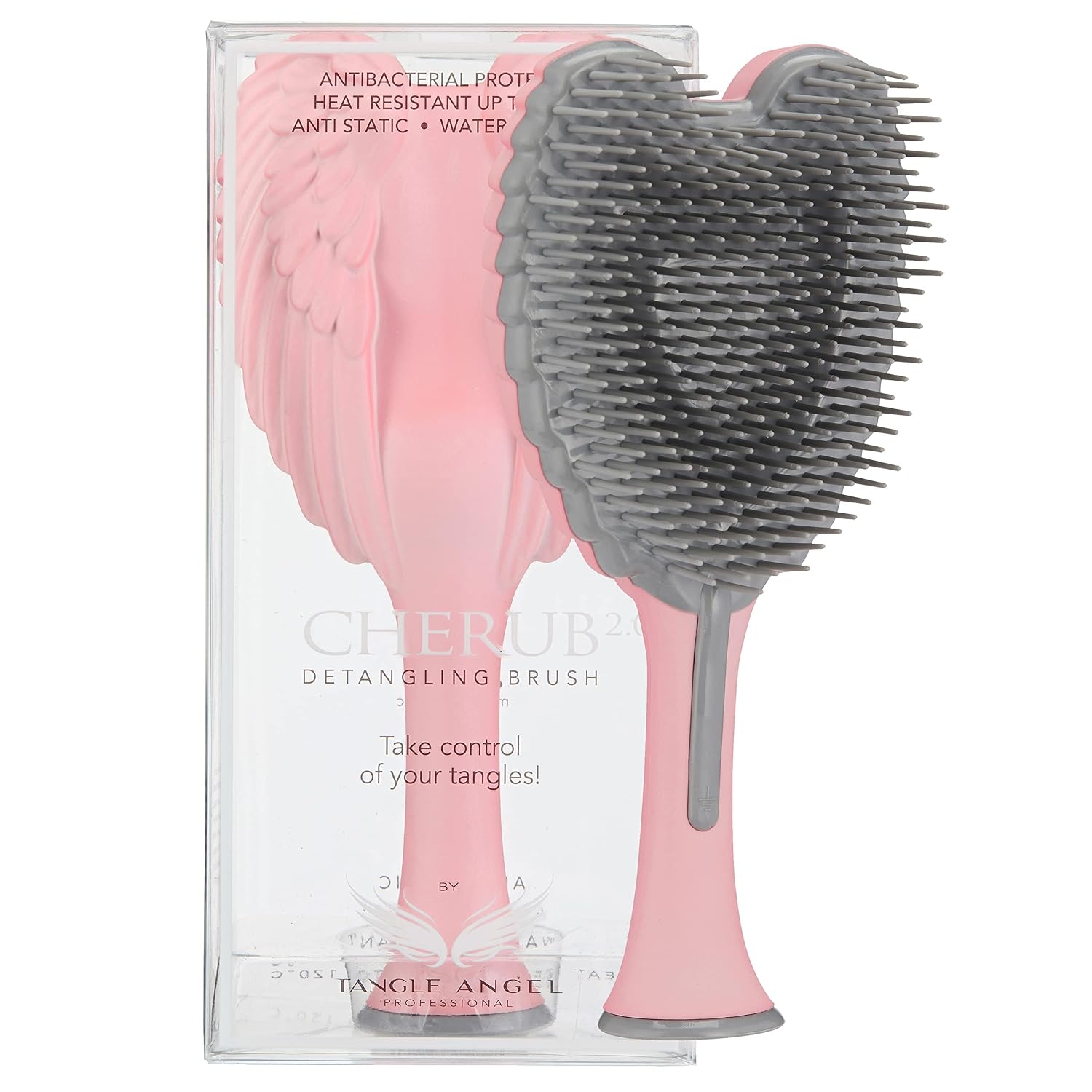 Kids Mini Hairbrush Detangler - Anti Static Soft Detangler Hair Brush for Girls, Kids - Detangle Hair Brush for Wet, Dry, Curly, Thick, Straight, or Wavy Hair - Tangle Angel Cherub - Matt Pink