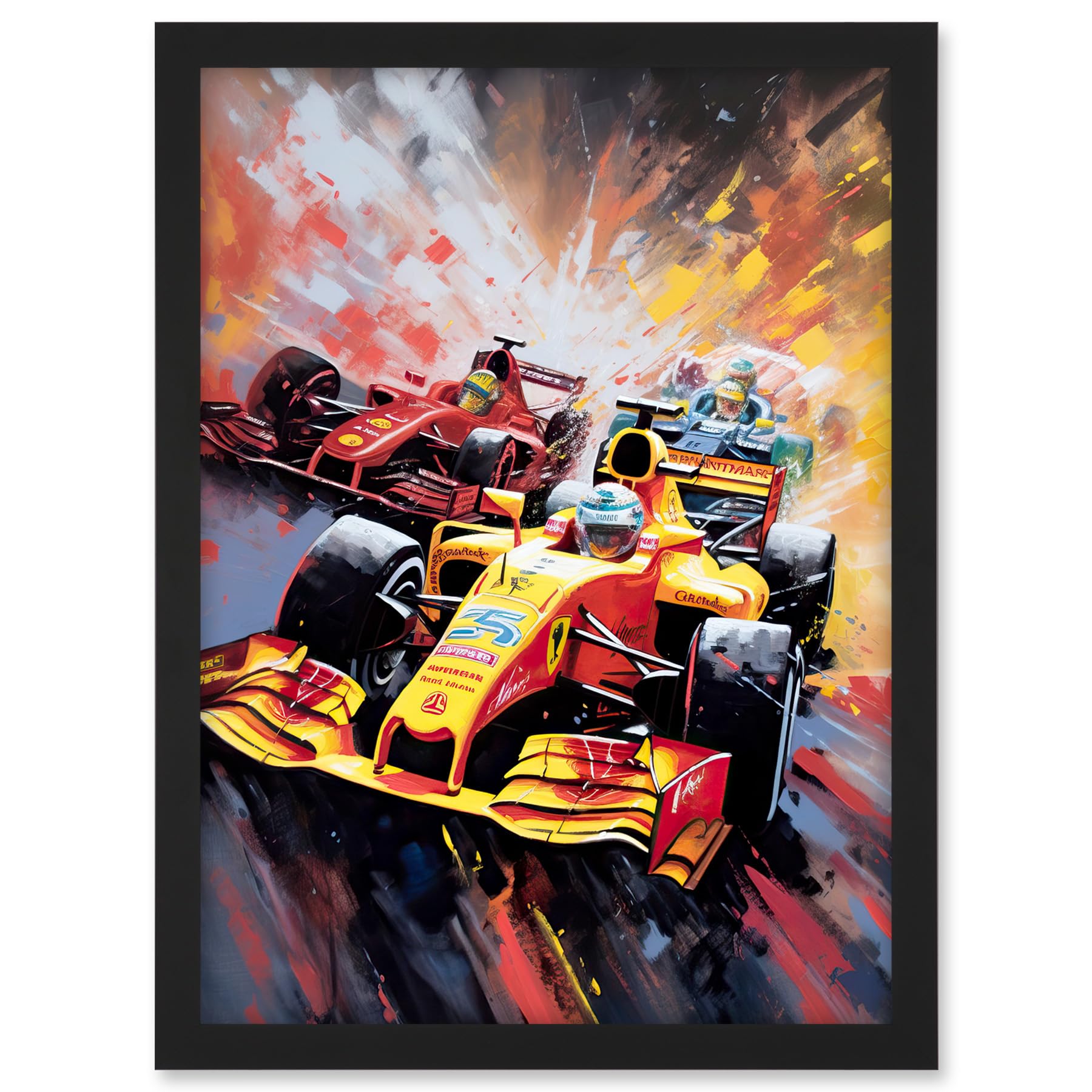 Artery8 Grand Prix Championship Cars Racing on Track Artwork Framed A3 Wall Art Print