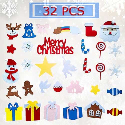 Miniatura 6 de Árbol de Navidad de fieltro iluminado de 3.2 pies con 32 piezas de adornos desmontables, decoraciones colgantes de Navidad, regalo de Año Nuevo