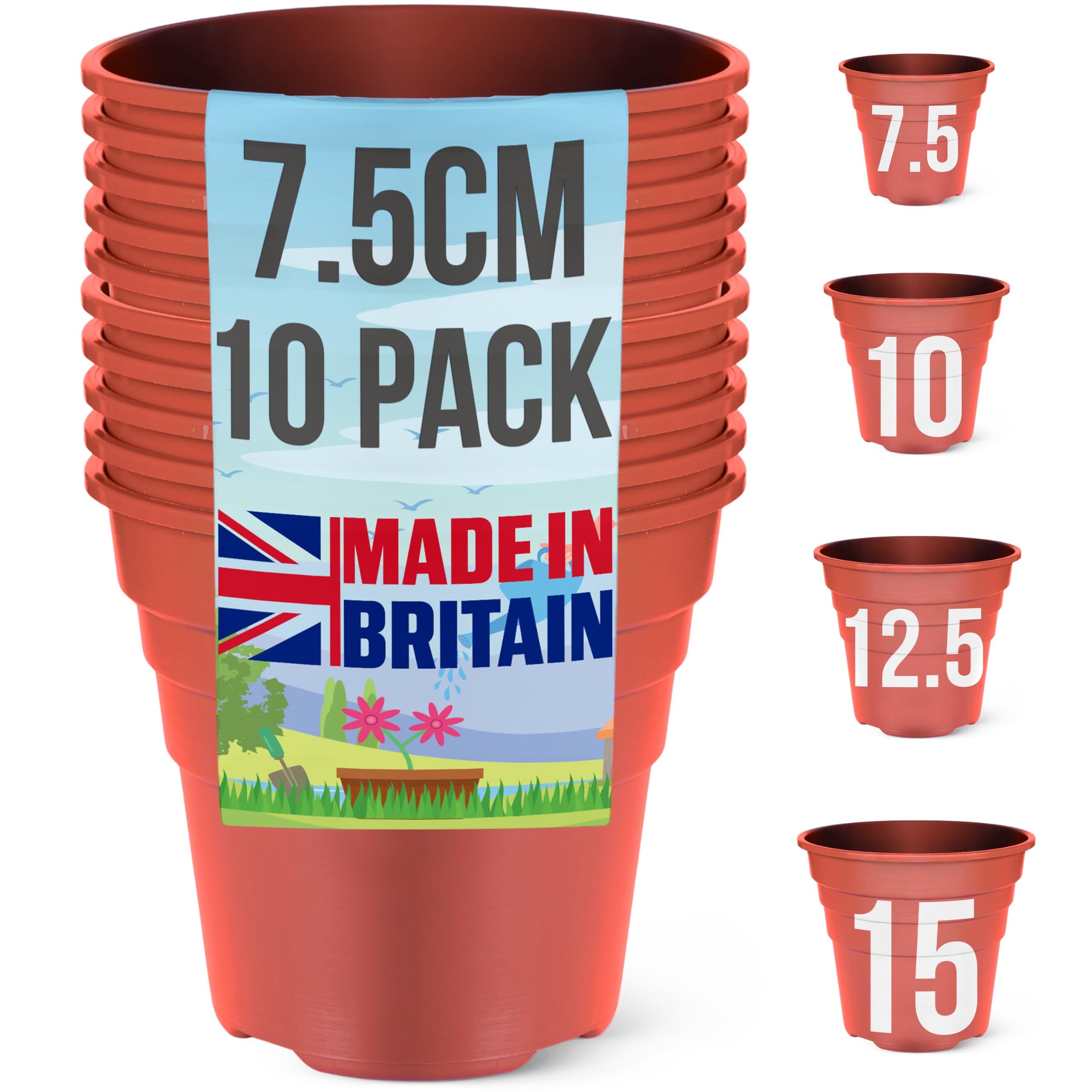 Happy Pots Terracotta - 7.5Cm Gloss - Pack Of 10 Premium Plastic Plant Pots - Reusable Flower Pots For Indoor/Outdoor Home Décor Gardening - Round, Heavy Duty, Uv Resistant, Recyclable - Made In Uk