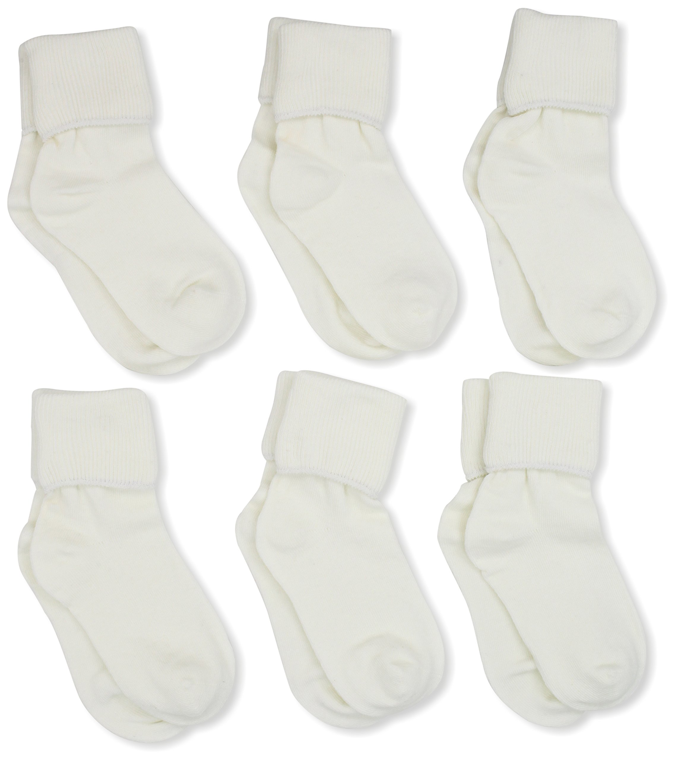 Jefferies Socks Girls 2-6X Seamless Turn Cuff 6 Pair Pack Socks, Pearl, X-Small
