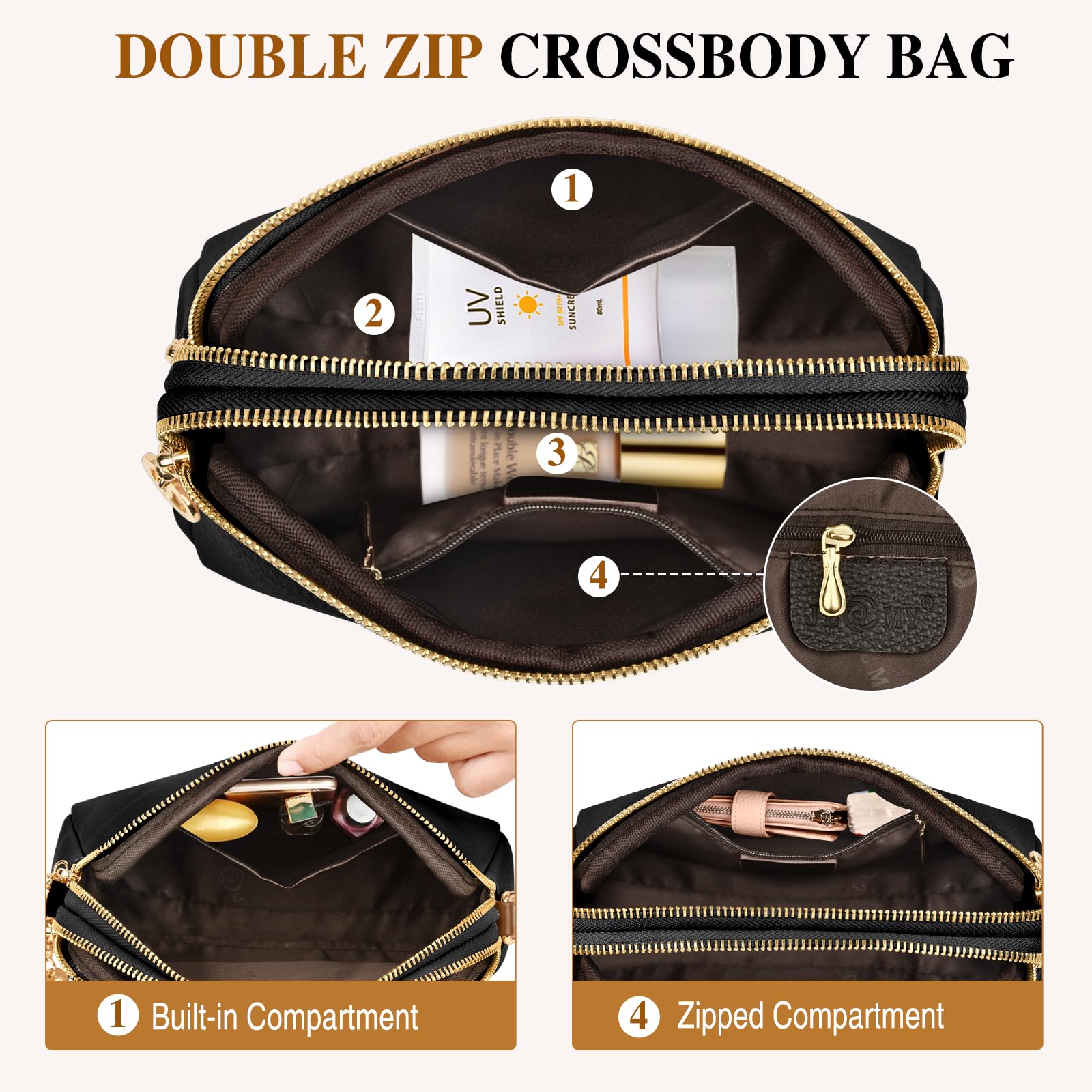 TEUEN Petit Sac a Bandoulière Femme, Simili Cuir Souple en PU Saccoche Bandouilliere avec Poches Multiples 2 in 1 Sacs à Main Portés Épaule et Pochette Bandoulière pour Telephone Portable