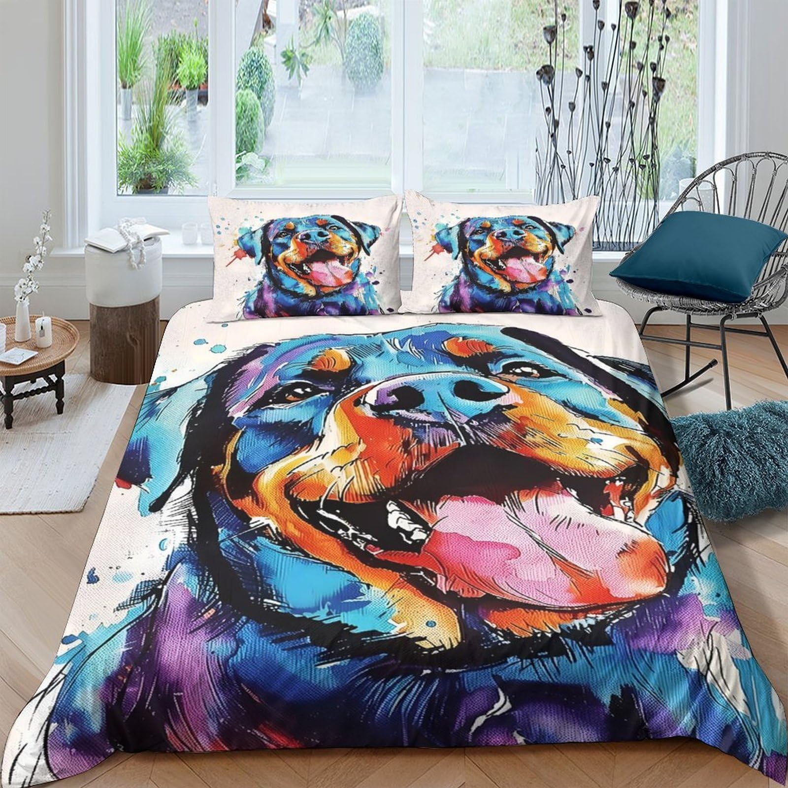 Ctjqhvkz Style-9 3D Printed Colorful Rottweiler Fitted Sheet Microfiber Soft Dog Art Mattress Cover For Bedroom Dorm Decorative Protection Single（135X200cm）