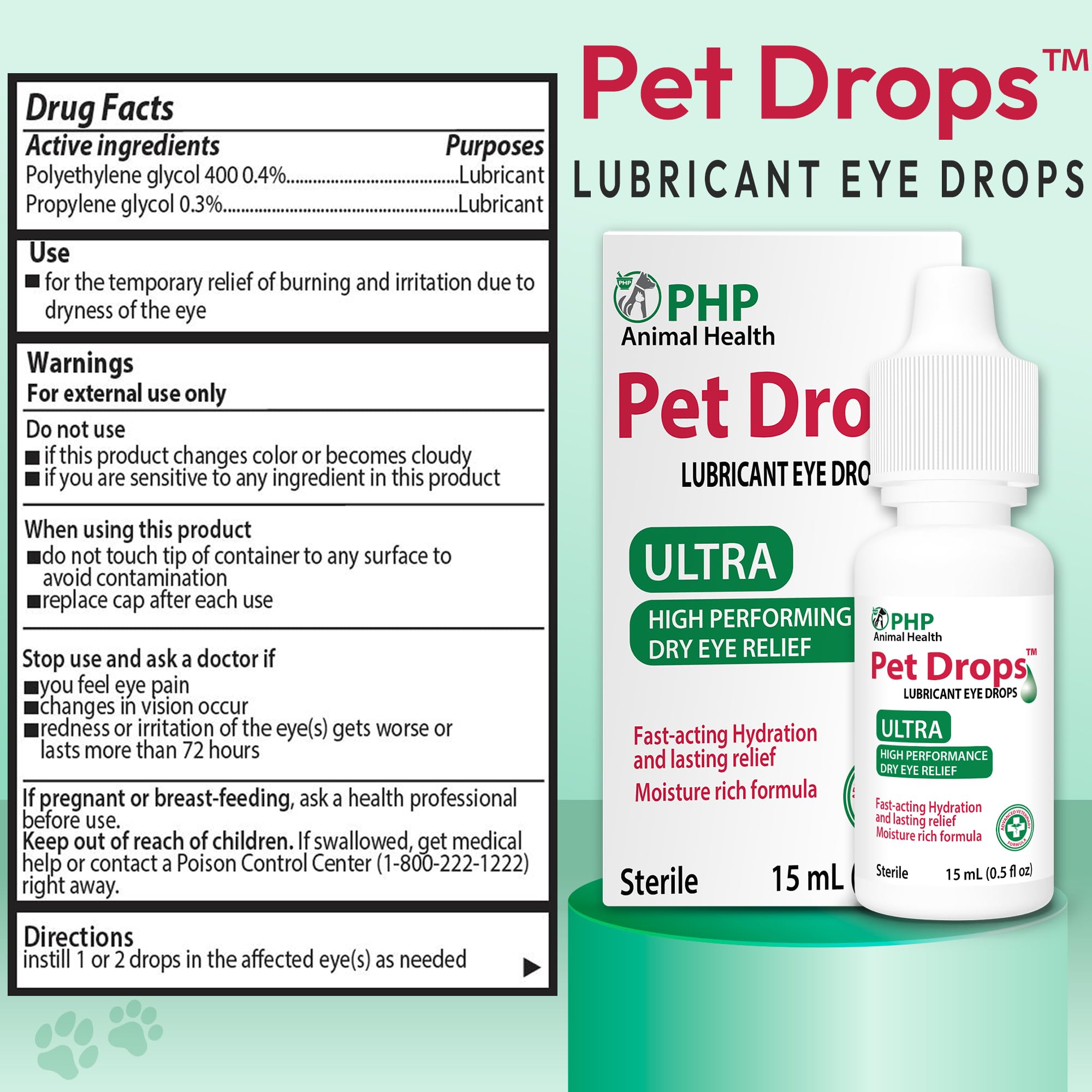 Ultra Lubricant Pet Drops 15 ml - Eye Drops for Cats and Dogs - Moisture Rich Formula, Fast Acting Hydration Dogs Eye Drop for Dry Eyes, Artificial Tears for Extra Dry Eye ( U.S Made ) — Amazon image 2