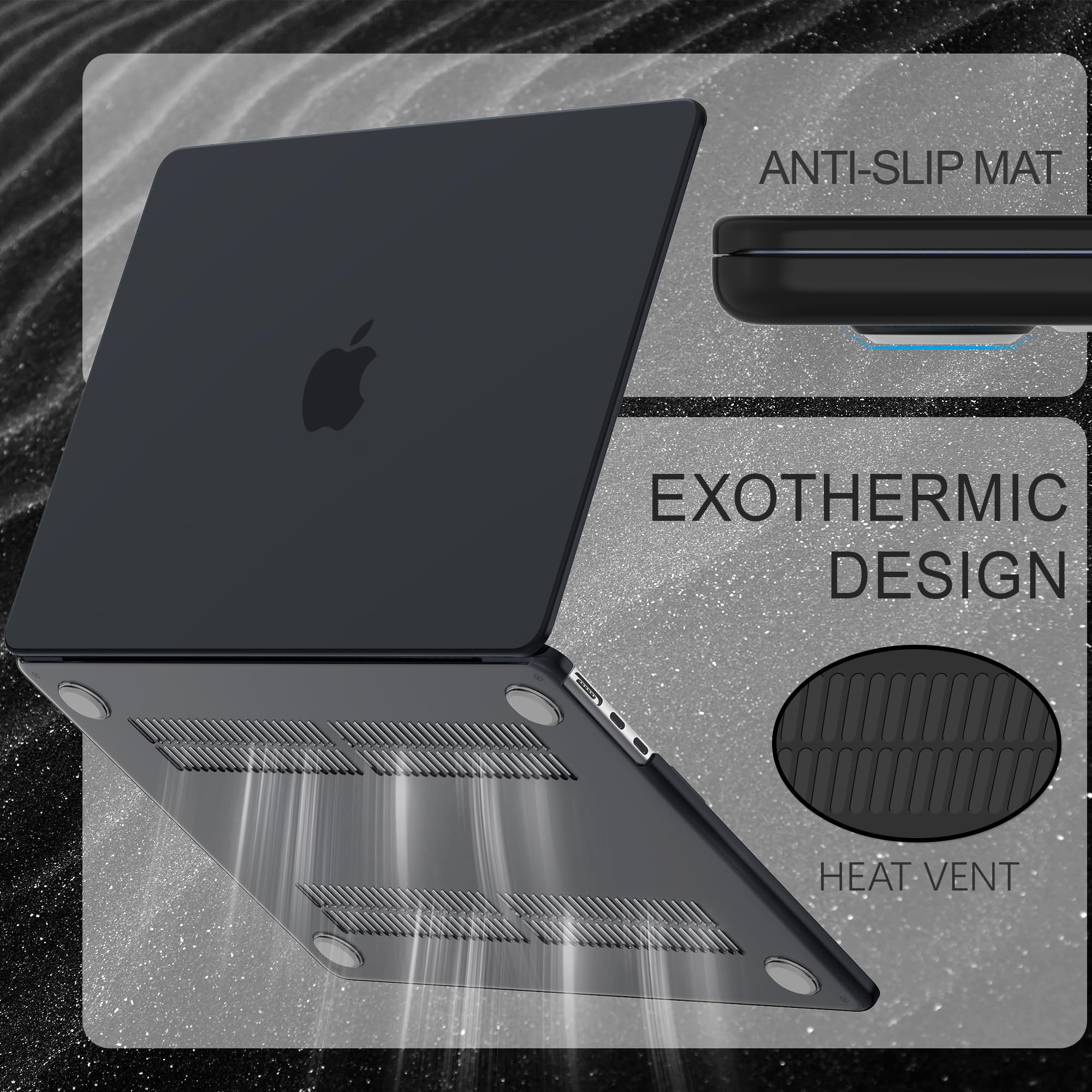 GPXIIZ Cover Compatibile con MacBook Air 13 Pollici M1 Custodia 2020 2019 2018 A2337 A2179 A1932, Case Cover Rigida Protettiva in Plastica Ultra Sottile 13.3", Nero