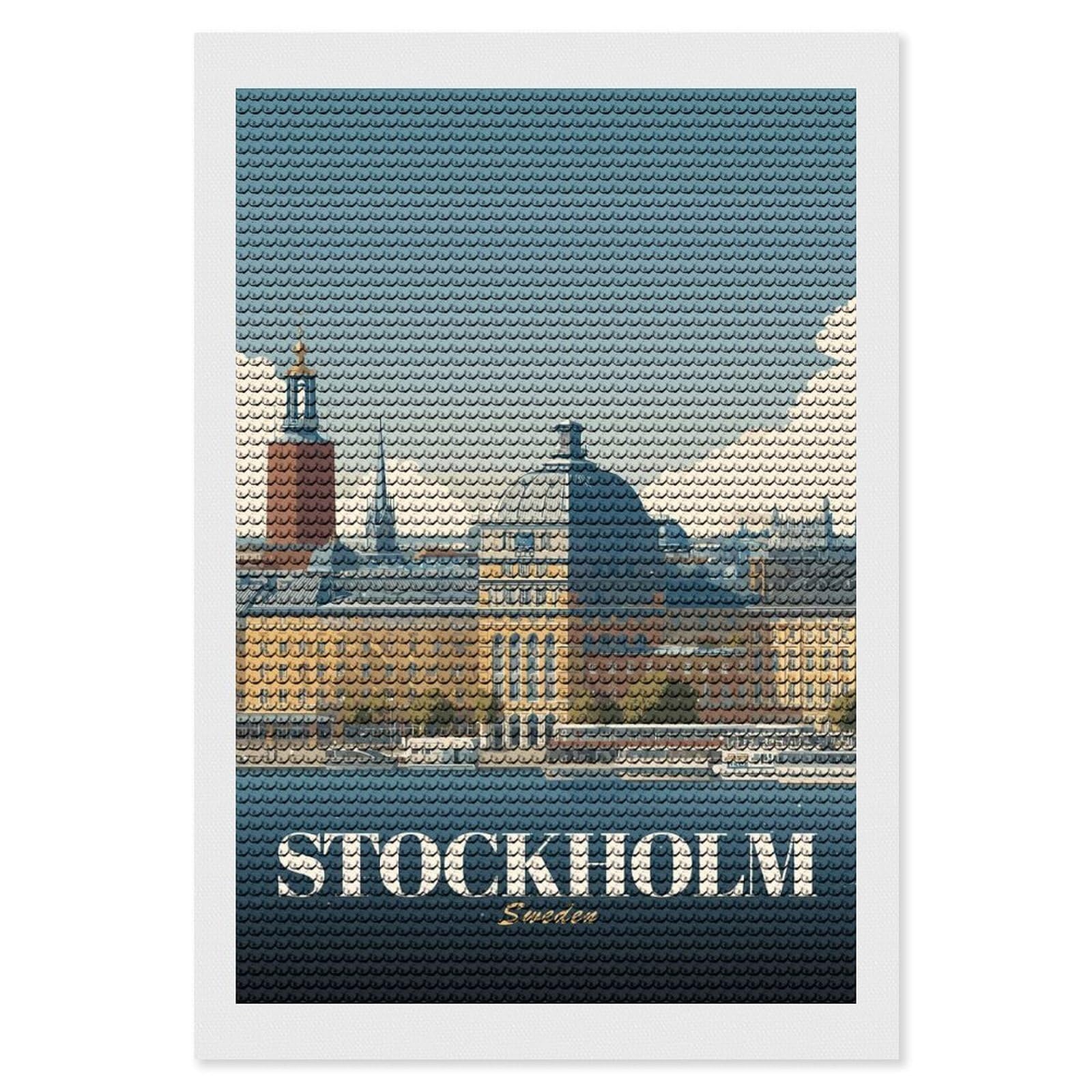 Junmoney Stockholm Sweden Cityscape Diamond Art Kit 8"x12", Creative Leisure Activity, Complete Accessories, Vintage Style Decor, for Women