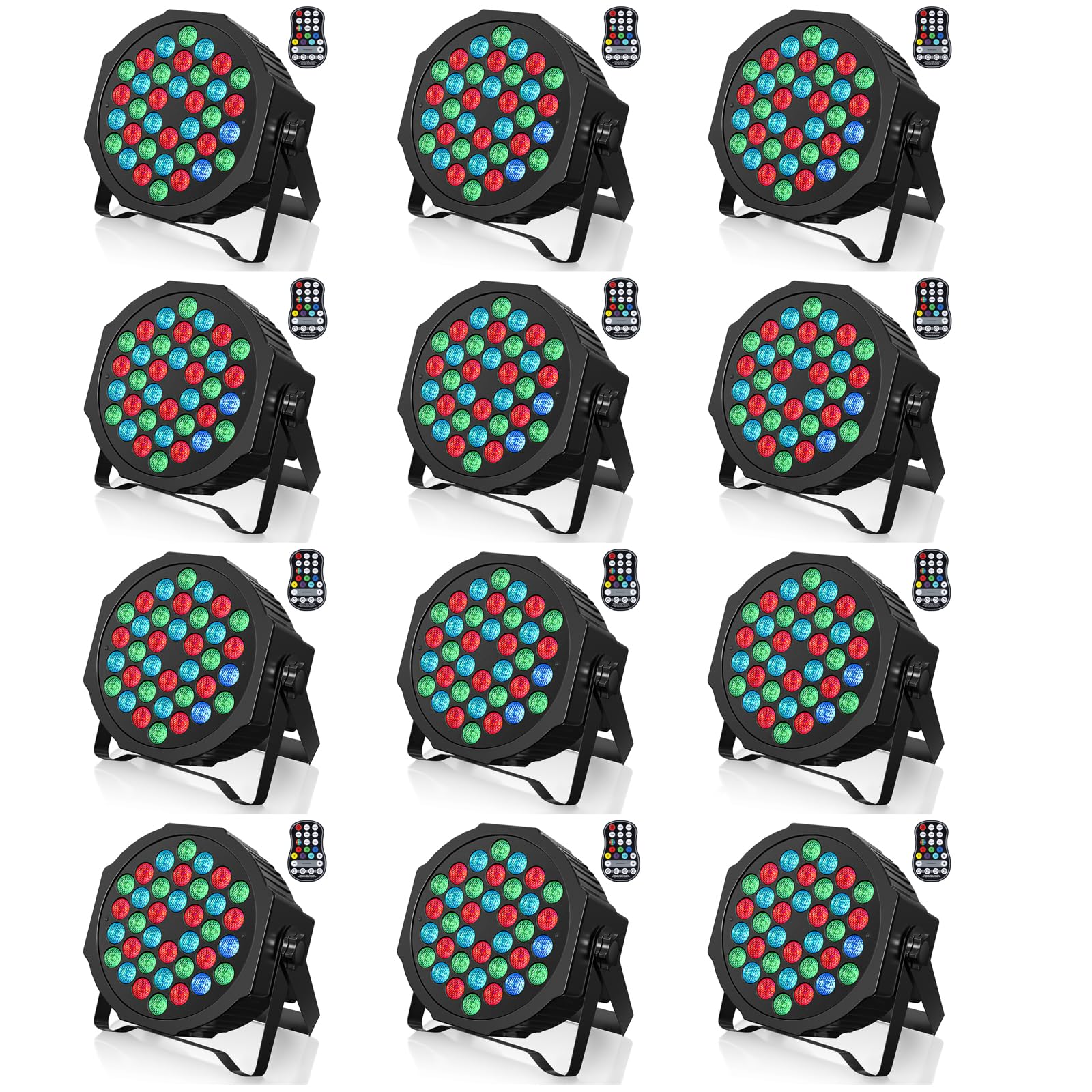 U`King 12 sztuk baterii scenicznych RGB, możliwość ponownego ładowania, 36 diod LED, reflektor parowy z pilotem zdalnego sterowania i timerem, reflektor akumulatorowy, do użytku na zewnątrz, na wesele
