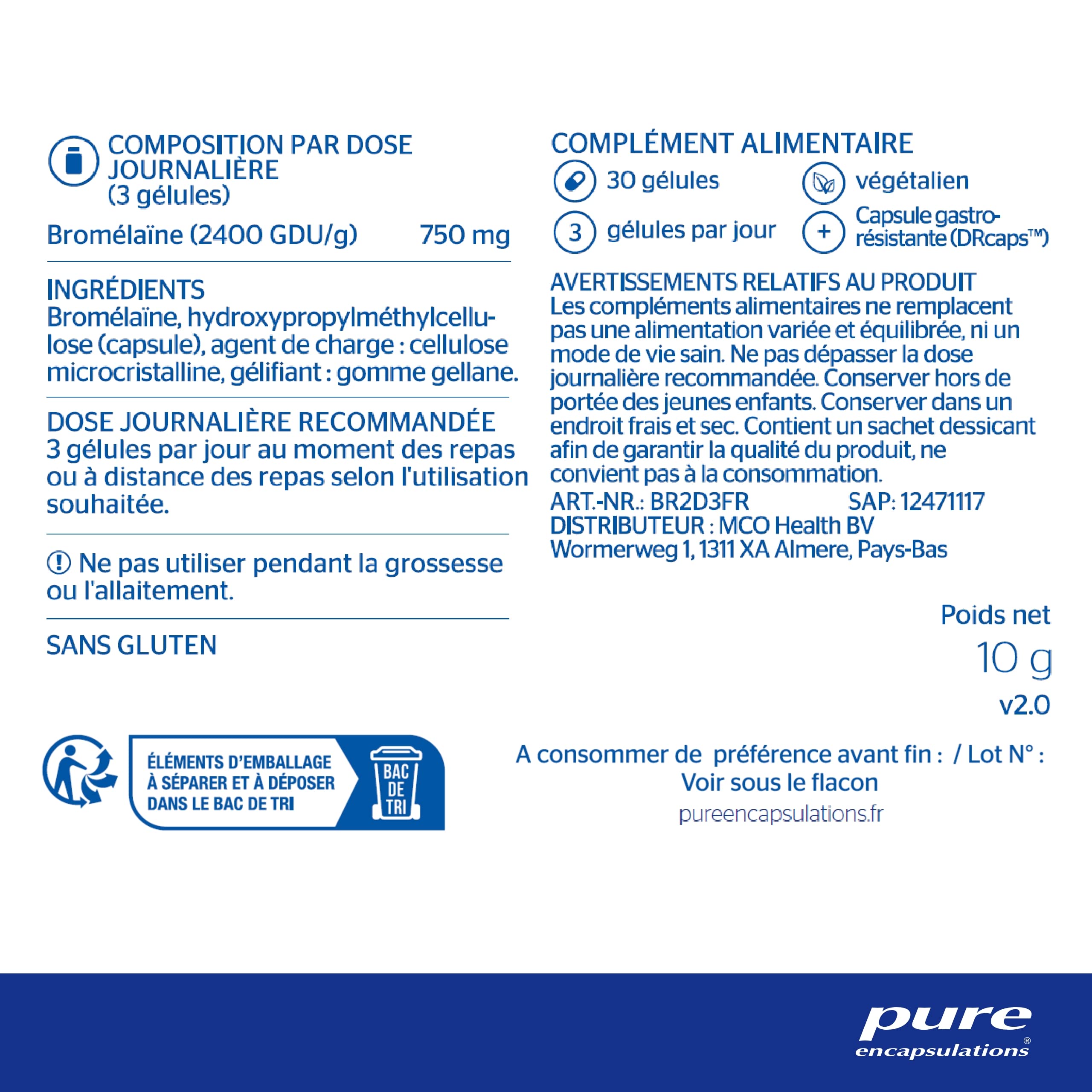 Pure Encapsulations - Bromélaïne DR - Enzymes Végétales Extraites de l'Ananas - Contribue au Maintien de la Fonction Digestive Normale - 30 Gélules Véganes
