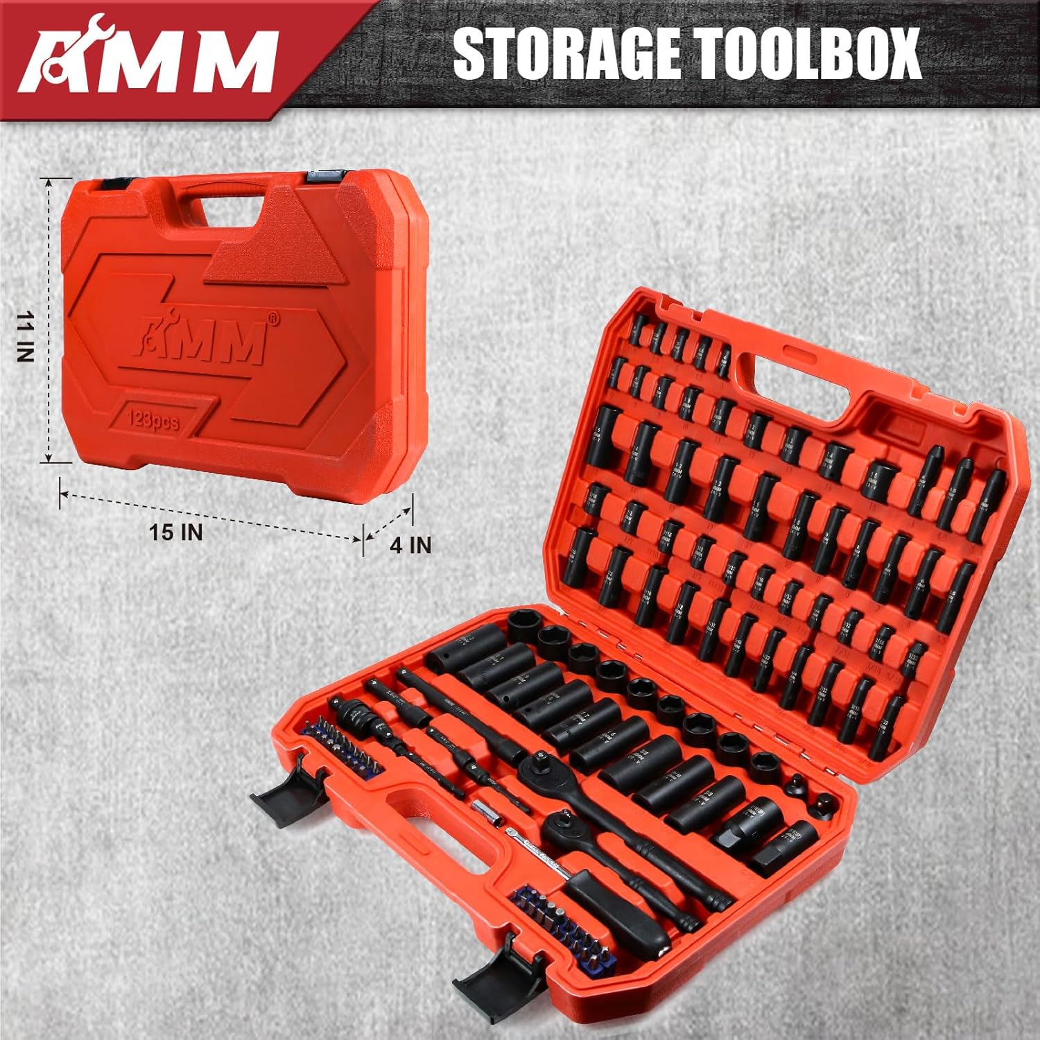 AMM 123Pcs Impact socket set,1/4”3/8”Drive Deep&Shallow Socket wrench set,6 Point Metric&Standard Full 5/32"-3/4",4-22mm with Spark plug sockets,72T Ratchet handle,Screwdrivers,for Automotive&Home - Image 7