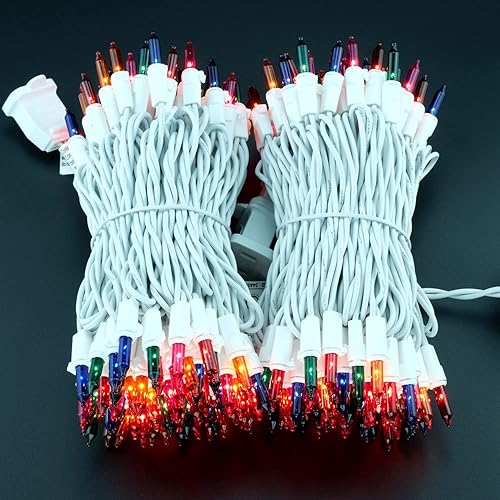 Miniatura 10 de Tira de luces rojas blancas y azules con cable blanco, 66 pies, 200 luces de Navidad con certificación UL, paquete de 2 juegos de 33 pies y 100 mini