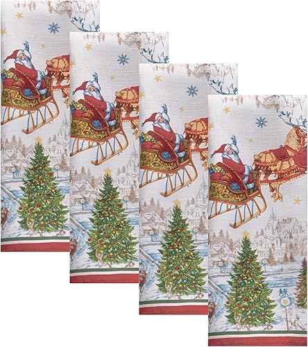 Miniatura 1 de Elrene Home Fashions - Servilletas de tela de Santa con el trineo