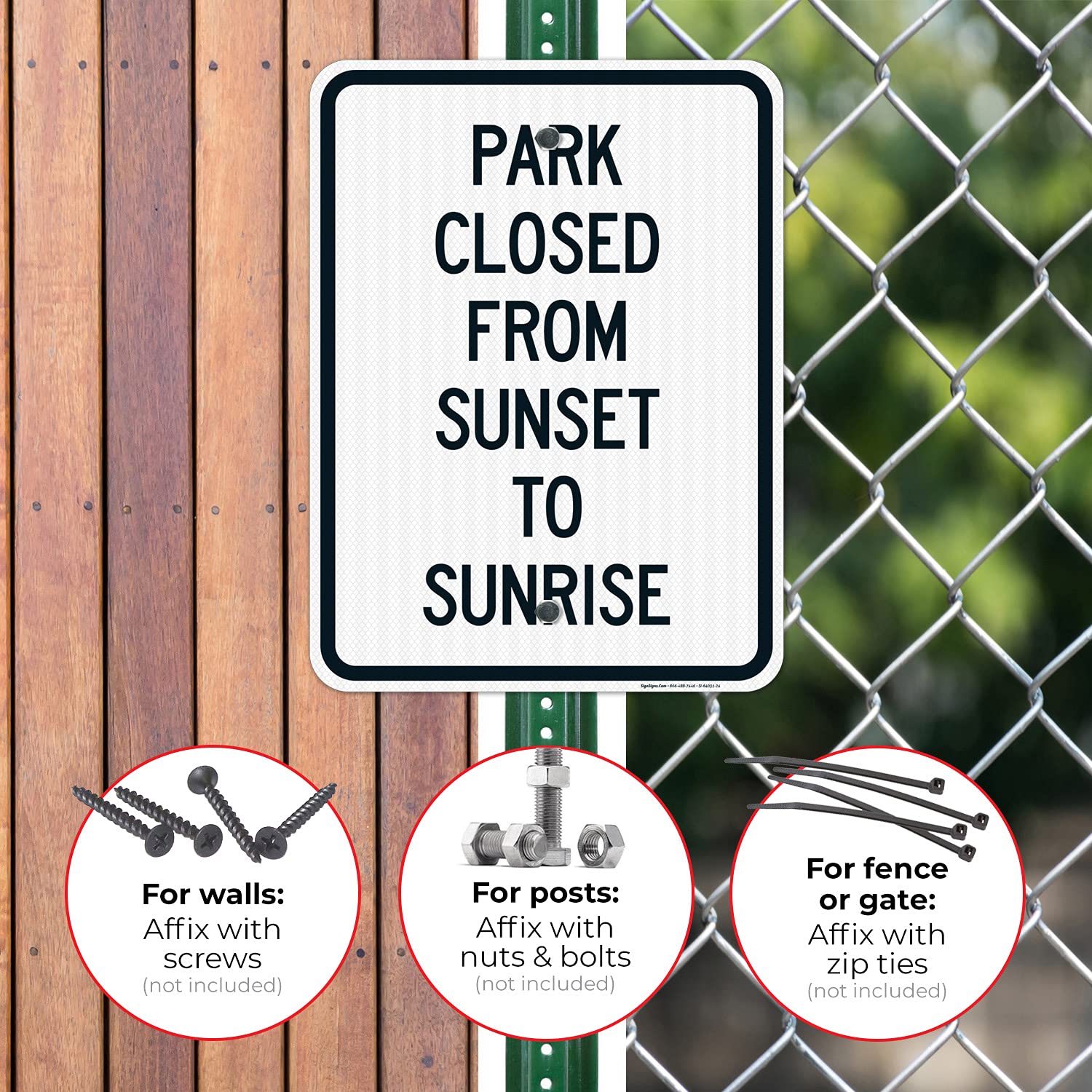Park Closed from Sunset to Sunrise Sign, 18x24 Inches, 3M EGP Reflective .080 Aluminum, Fade Resistant, Made in USA