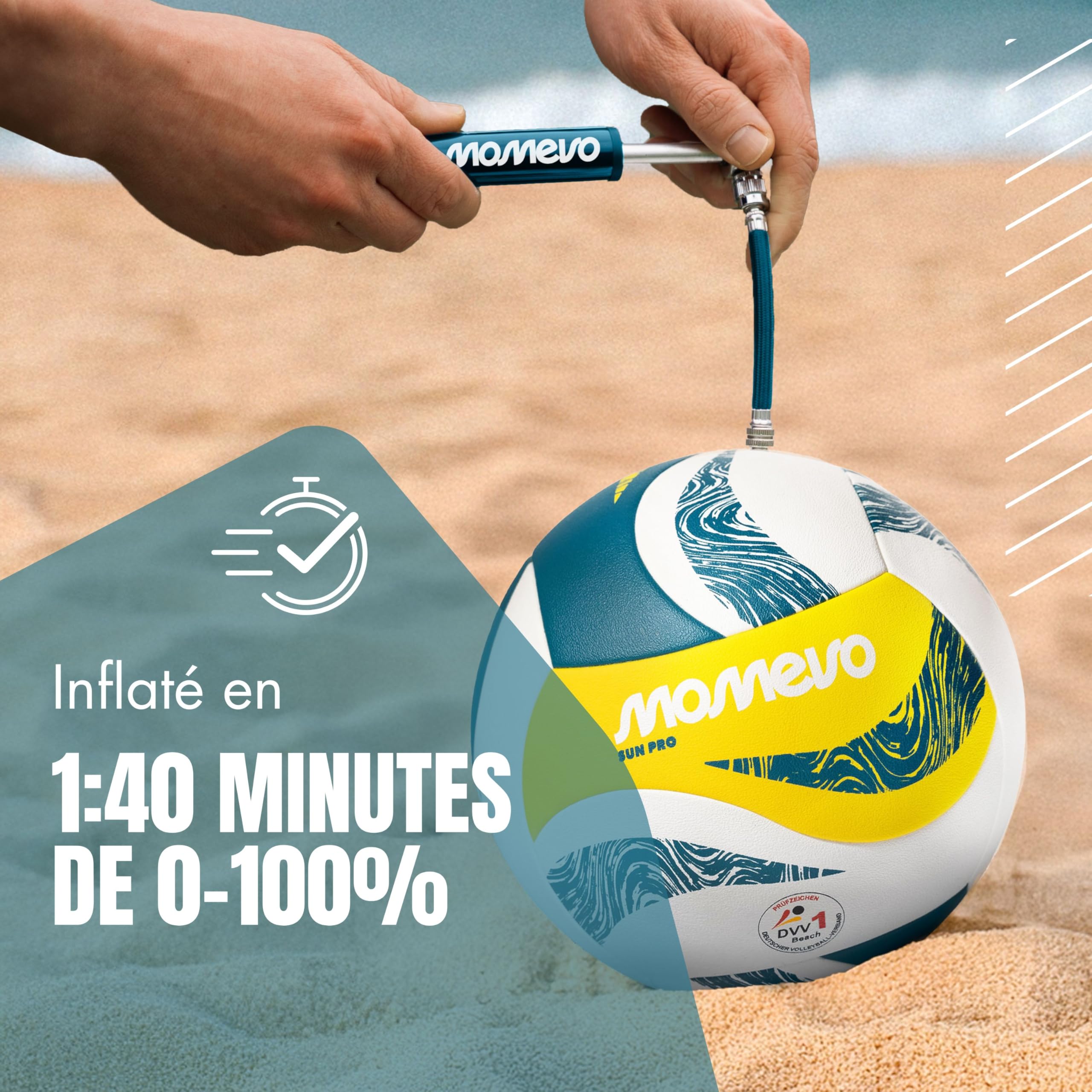 SunPro Ballon Beach-Volley, Taille 5, DVV | Ball de beach-volley officiel, Surface douce, certifié DVV, idéal pour plage, sable, sport extérieur et cadeau