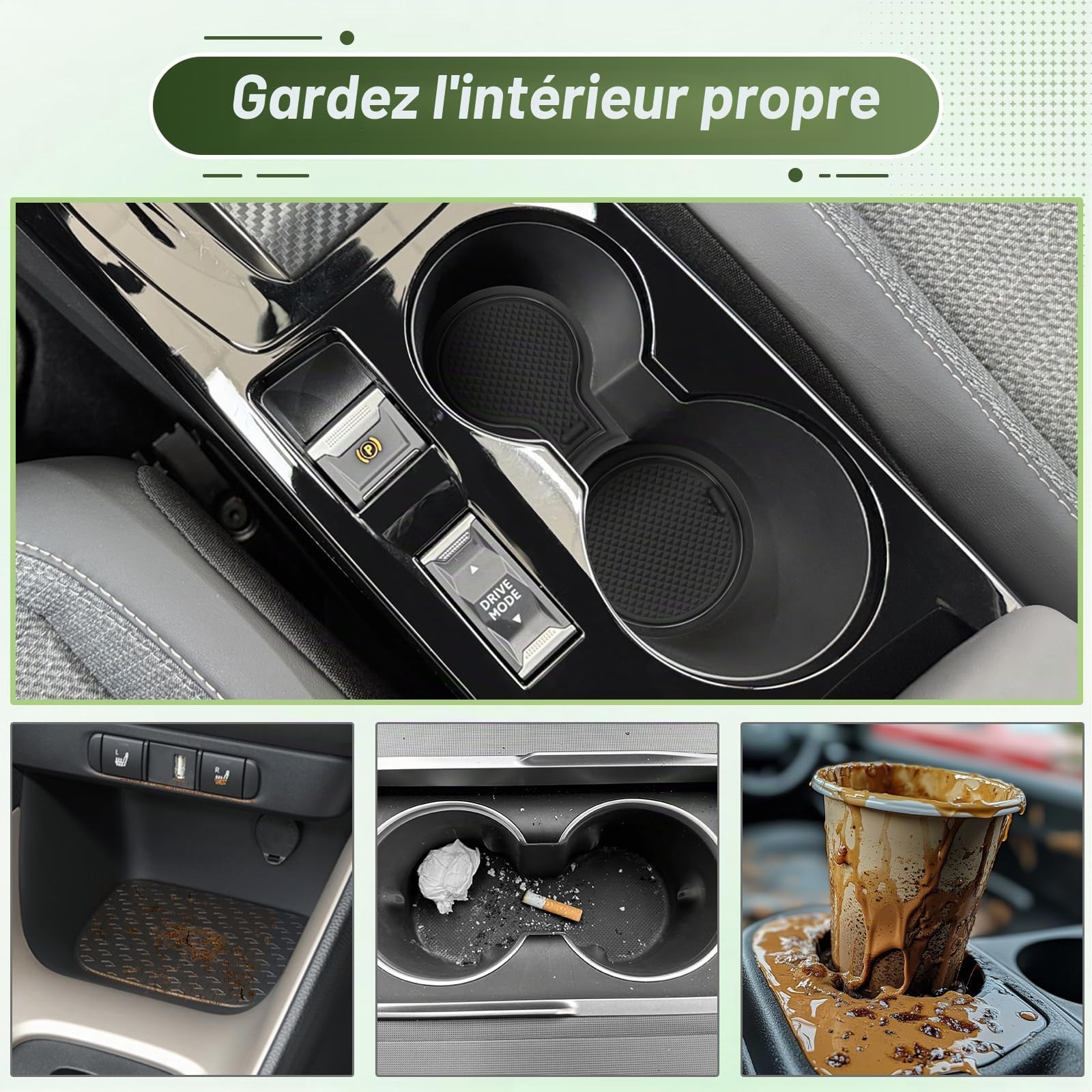 Tapis Anti-dérapant pour Peugeot 2008 E-2008 2020-2025 – Tapis en Caoutchouc Original pour Console Centrale, Porte-gobelets, Fente de Porte, Compatible avec Peugeot 2008 GT Line (Noir)
