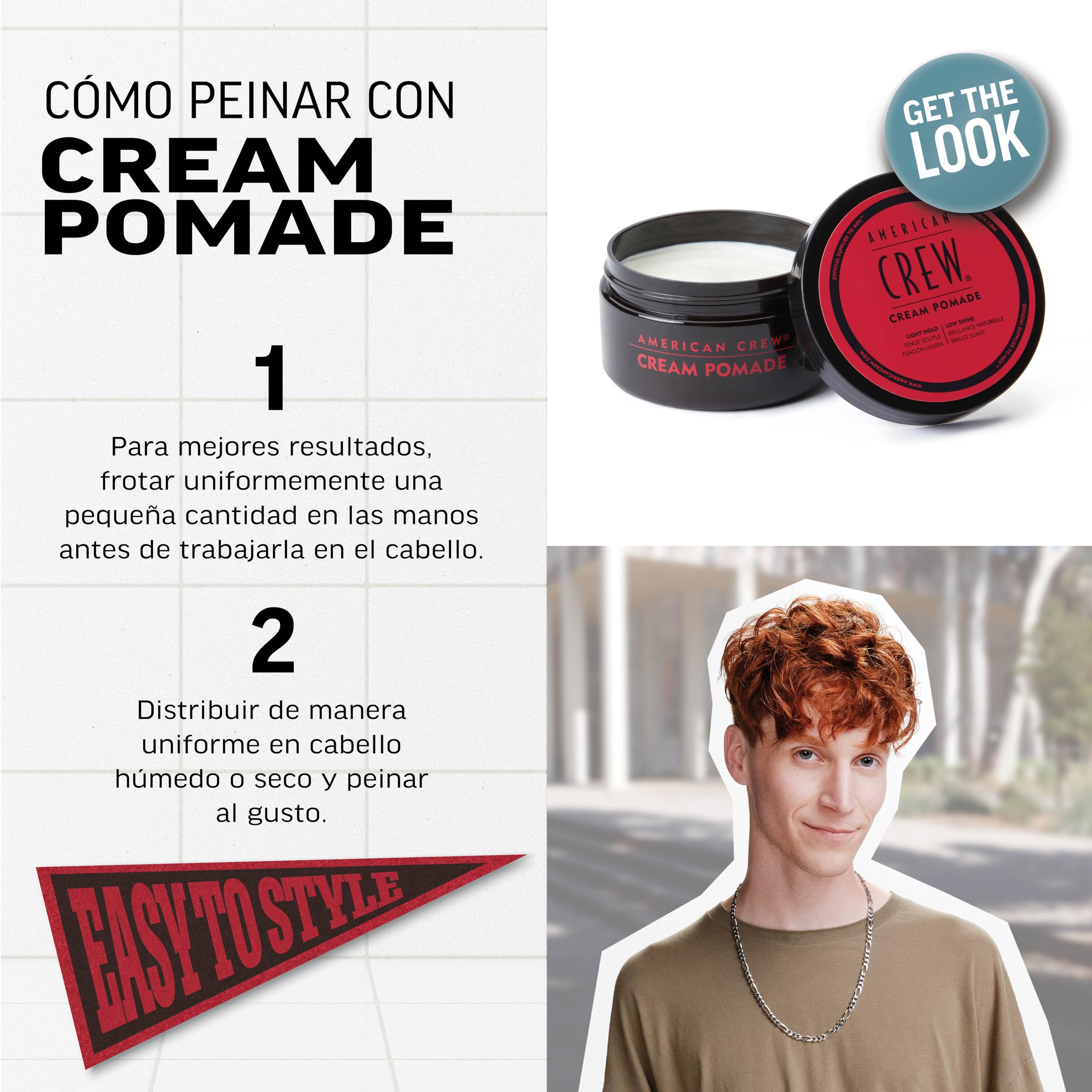 American Crew Cream Pomade, Pomada para el Pelo, Fijación Ligera y Poco Brillo, Acabado Natural, Muy Hidratante para el Cabello, Crema Moldeadora para Controlar el Peinado, 85g