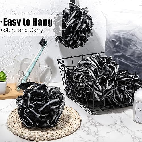 Miniatura 7 de Shellwei Esponja de baño de 32 esponjas de ducha a granel de 2.12 oz de carbón, esponja de ducha grande de malla suave para hombres y mujeres, bolas