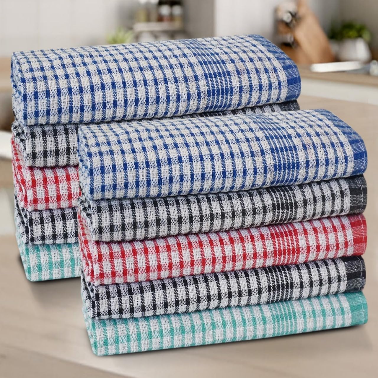 ZZZMRH Wonderdry Tea Towels-100% Cotton dish cloths for kitchen 50x70cm Pack of 10 thick bar towels for home pub-large tea towels(Combo Tea Towels)