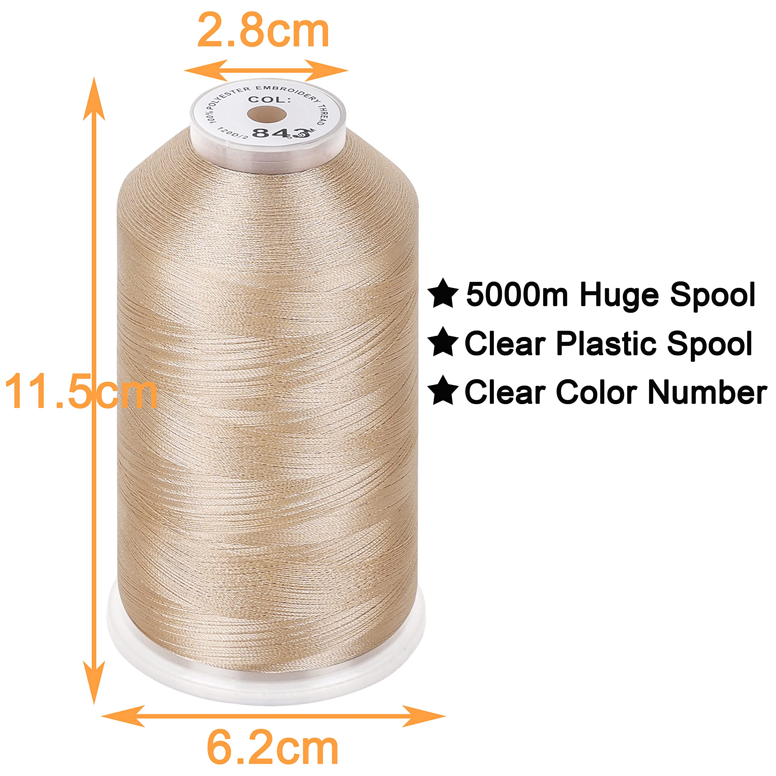 New brothread Set of 2 Polyester Machine Embroidery Thread Huge Spool 5000M for All Embroidery Machines - Beige - Image 2