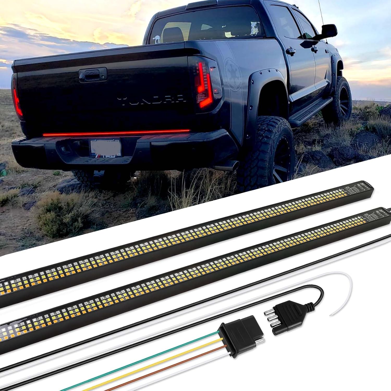 JMTBNO 60" Tailgate Lights Bar,Aluminum Frame Truck Tailgate Light Strip Triple Row Brake Turn Signal Reserve Lights Compatible with Ford Chevy Silverado GMC Dodge Ram