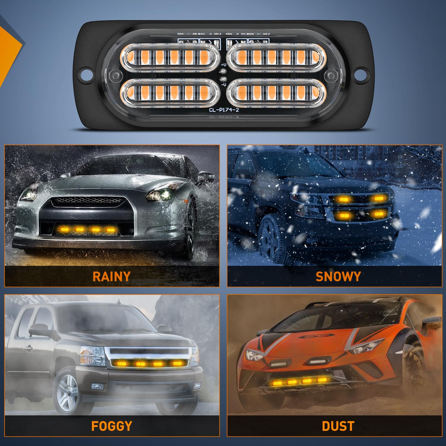 Nilight Juego de 4 luces LED de advertencia 12 V 24 V función de sincronización ámbar 24 LED luces de emergencia con controlador arnés de cables o encendedor de cigarrillos para coche, camión