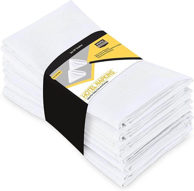 Utopia Kitchen Cloth Napkins [12 Pack, White] 46x46 cm Cotton Blend Washable and Reusable Table Dinner Napkins for Hotel, Lunch, Restaurant, Weddings, Event and Parties