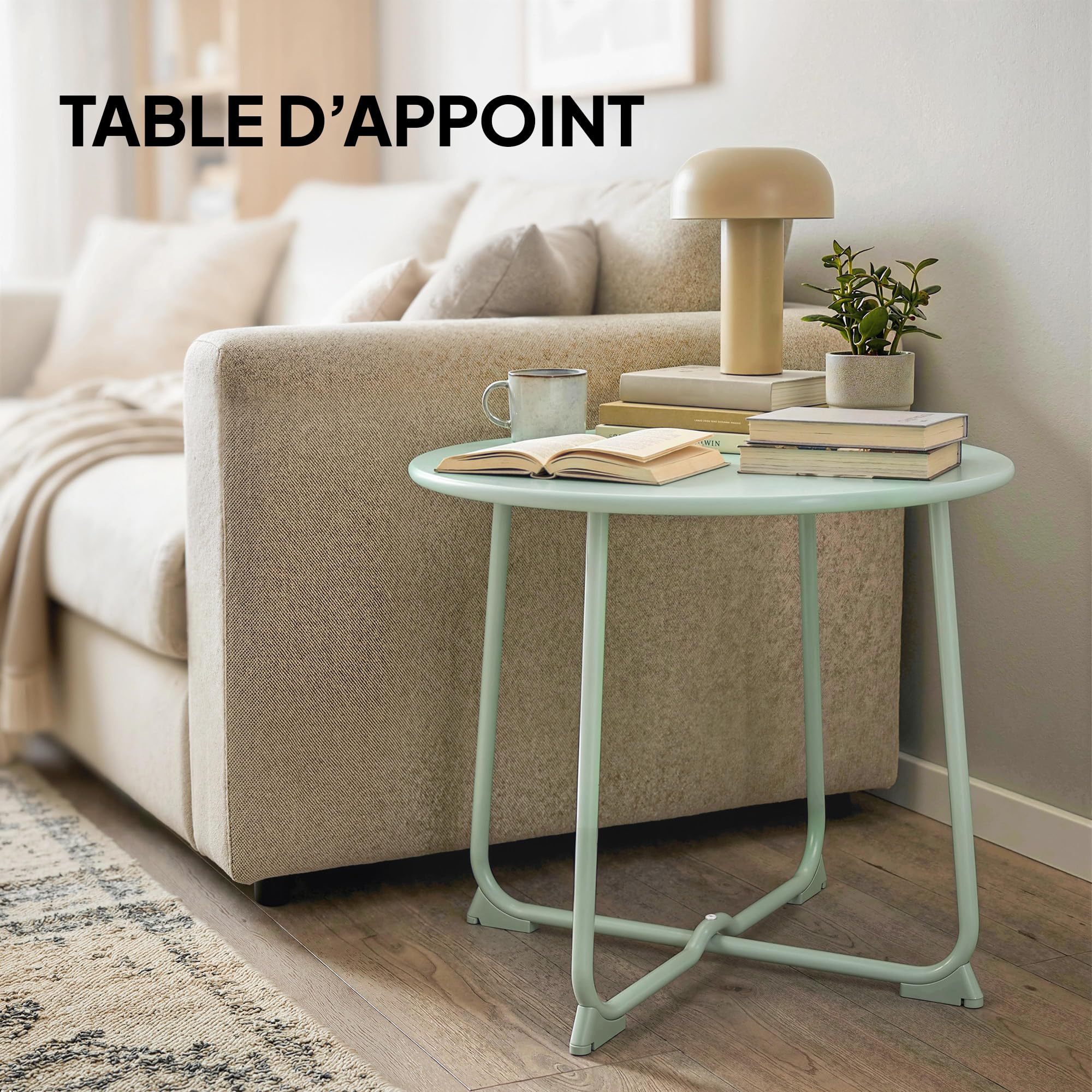 Outsunny Table Basse extérieure pour 2 Personnes, Table de Jardin Ronde Base en X, Structure en métal, pour Balcon, Patio, terrasse, Ø 50 x 45,5 cm, Vert foncé