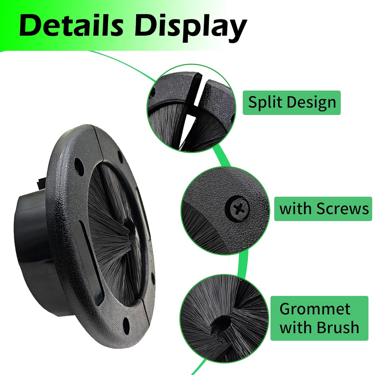 2 Pack 4" Round Brush Grommet for Home Data Center Wall Floor Cable Management, Raised Floor Airflow Management, w/Self Drilling Screws