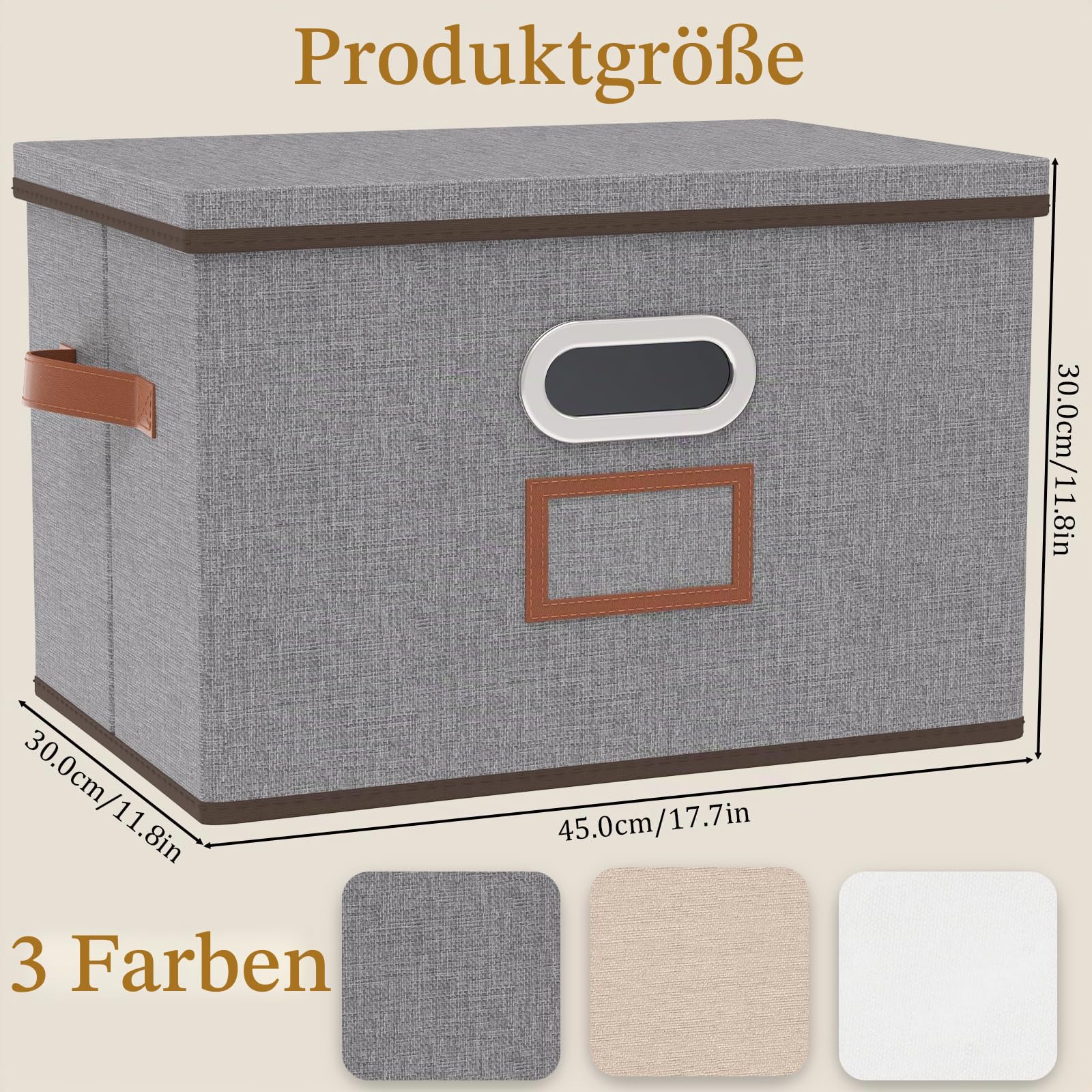 OUTBROS 3 Set Aufbewahrungsbox, Faltbarer Stoffboxen 45x30x30cm, Grau | Faltbarer Aufbewahrungskorb mit Etikettentasche, Kisten Aufbewahrung, Schrank Organizer Kleiderschrank, für Kleidung