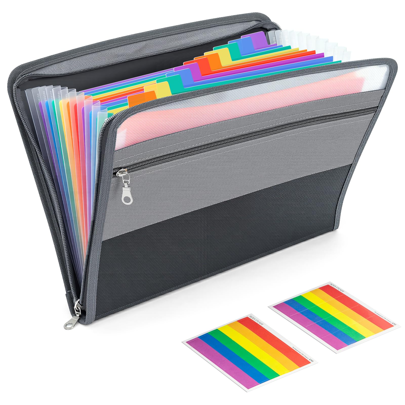 JEFURE Expanding File Folder A4, 13 Rainbow Pockets, Black