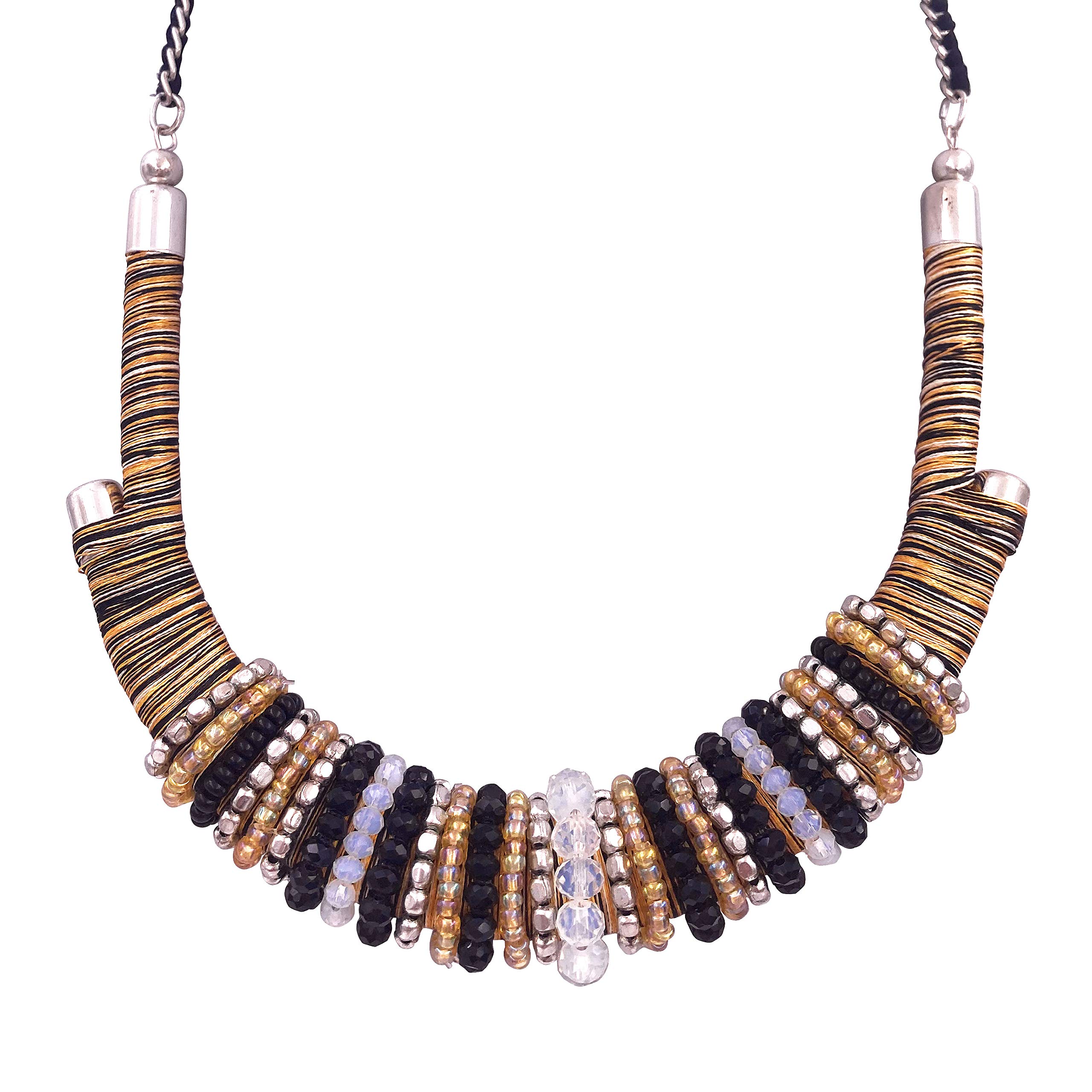 Lizzie Kay Thread Wrapped Beaded Boho Tribal Statement Collar Necklace for Women