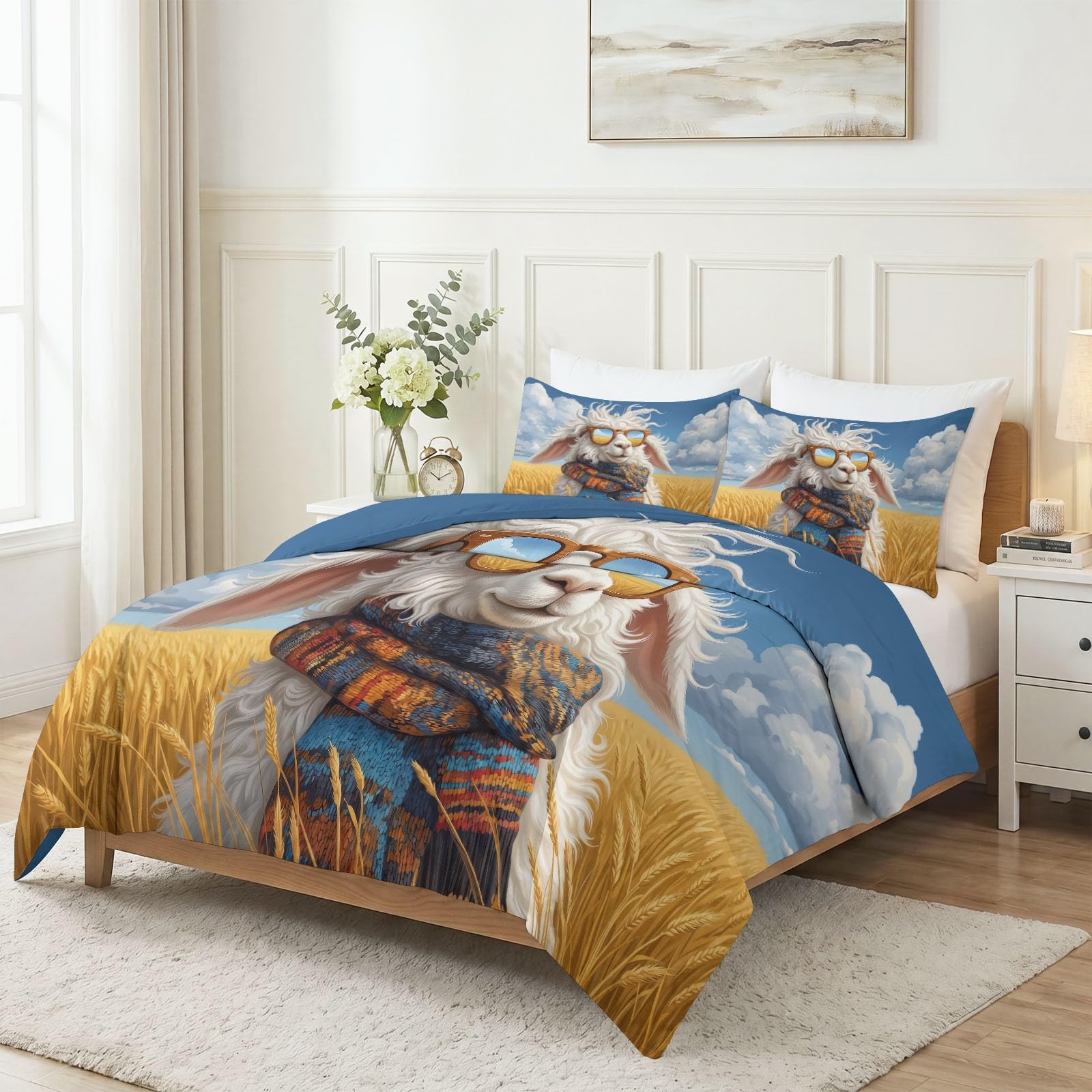 Biancheria da letto da 240 x 220 cm, 3 pezzi, con copripiumino in microfase, con 2 federe da 80 x 80 cm, colore azzurro