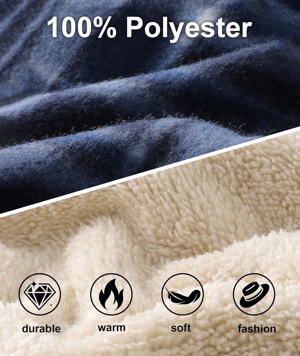 Little Beauty Zip Up Hoodies for Men Sherpa Lined Flannel Jacket Winter Warm Plaid Coat with Pocket - Image 7