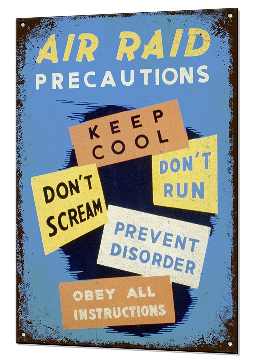 Biopracess Metalpostera62339 Warning Sign Air Raid Vintage Metal Sign 8X12 Inches
