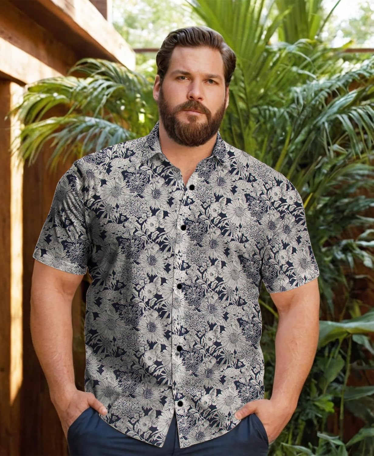 Big & Tall Men’s Vintage Floral Short Sleeve Button-Down Hawaiian Shirt – Breathable Casual Beach Vacation Shirt - Image 3