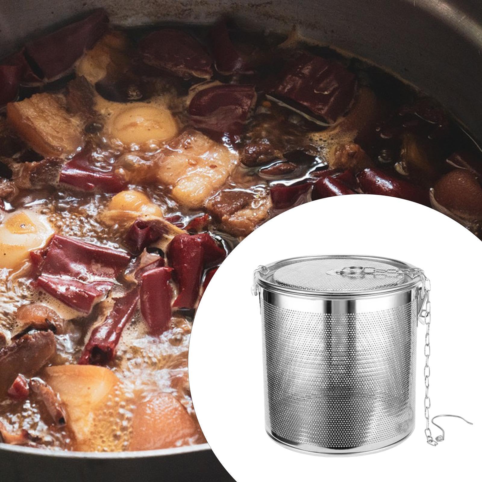 Gewürzsieb, Teekugelsieb, Loser Tee-Ei, Edelstahl, zum Kochen von Gewürzsuppen mit Kettenhaken, Gewürzfilter, 20x20cm