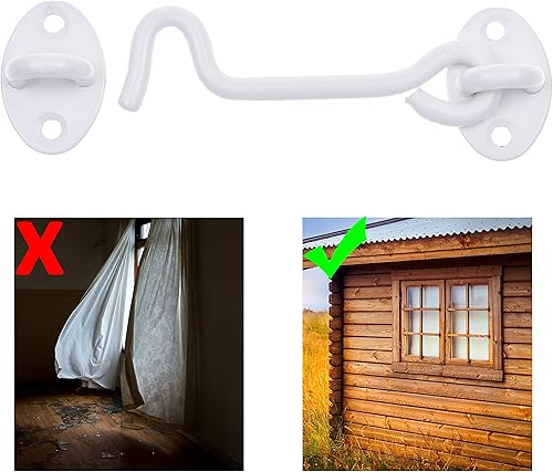 Miniatura 5 de Eco-Fused Gancho y pestillo de ojo resistente de 4 pulgadas, 1 cerradura de puerta de granero (blanco), 4 tornillos de montaje, ganchos de acero