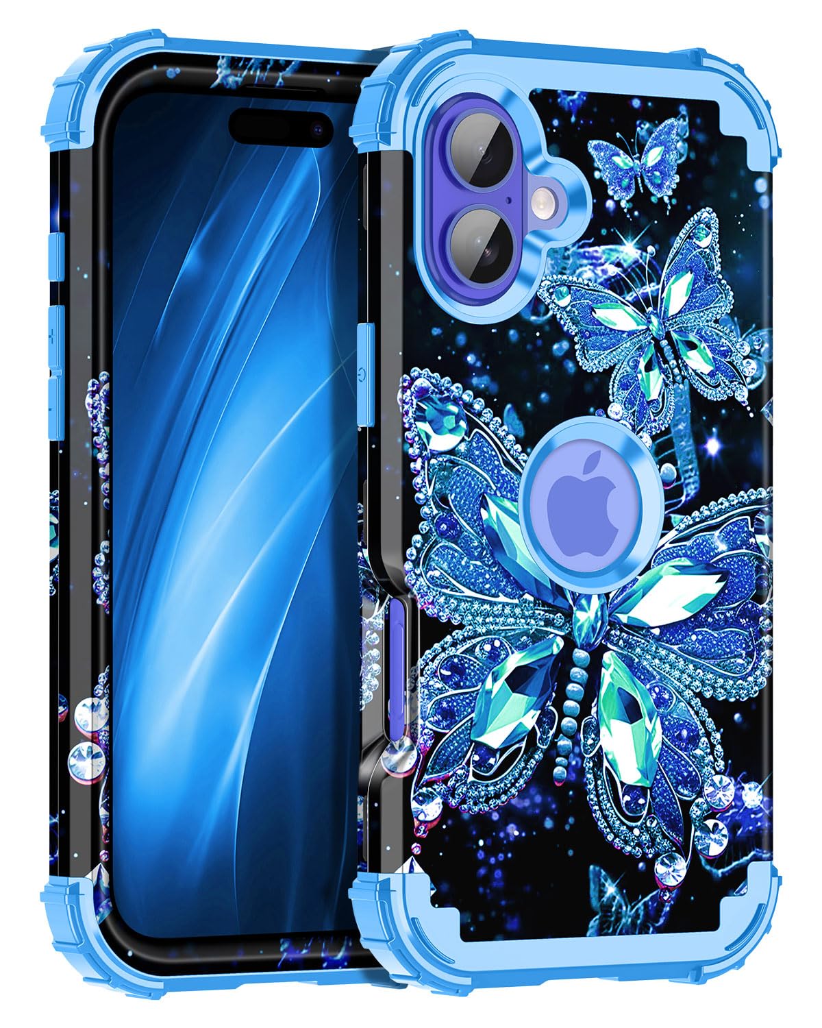 Miqala for iPhone 16 Plus Case,Glow in The Dark Three Layer Heavy Duty Shockproof Protection Hard Plastic Bumper+Soft Silicone Case for Apple iPhone