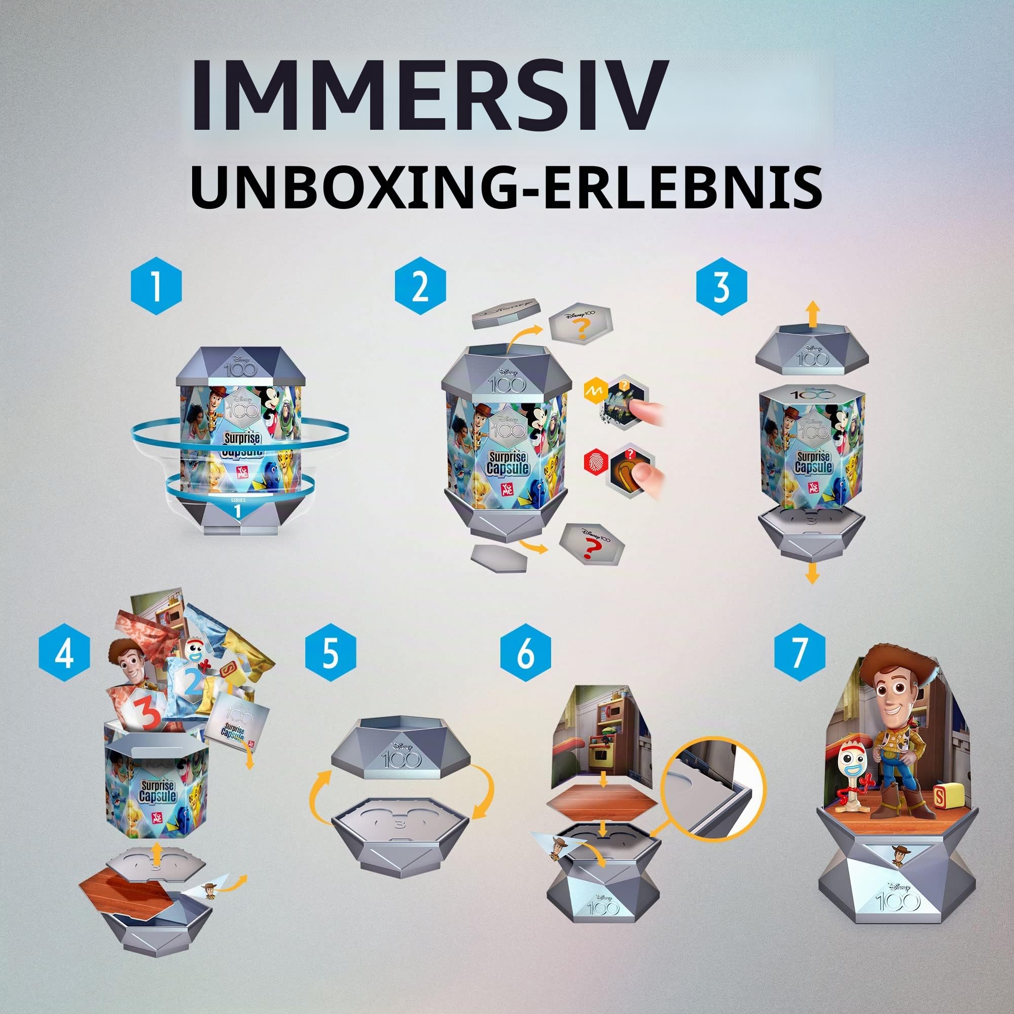 YuMe Official Disney 100 Surprise Mystery Capsules Blind Box with Pixar and Disney Characters Vinyl Figurines - Series 1 Blind Bag Surprise Toys 12 Pack