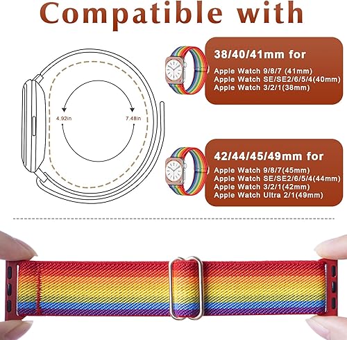 Miniatura 9 de Paquete de 2 correas elásticas de nailon compatibles con Apple Watch para niños correas de repuesto para iWatch Series SE 8 7 6 5 4 3 1496in 1575in
