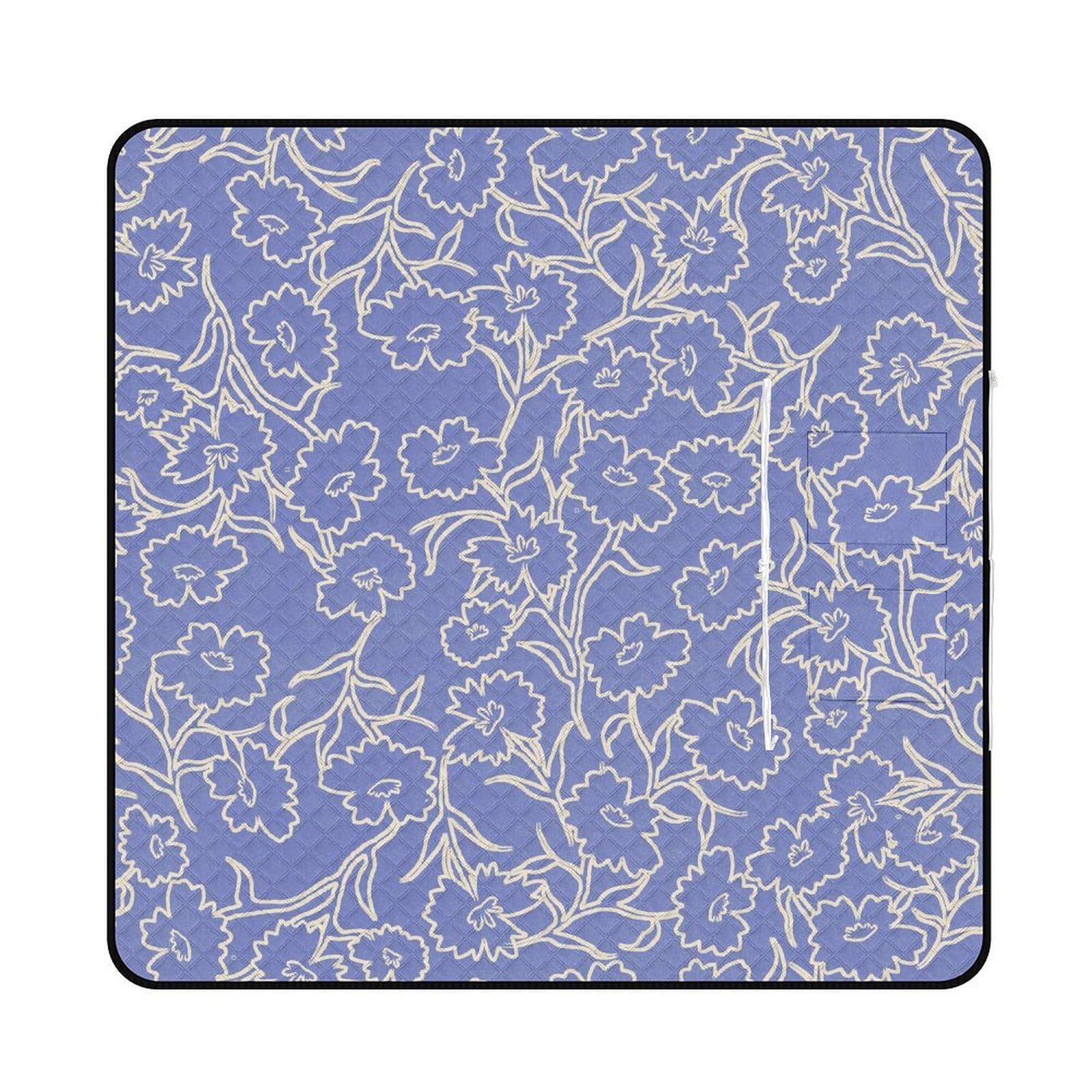 3D Impression Repeat Fleurs Blue Couverture Pique Nique Tapis Pique Nique Nappe Picnic Couverture De Pique-Nique pour Le Voyage, Le Camping, Les Vacances, Etc 200x200cm