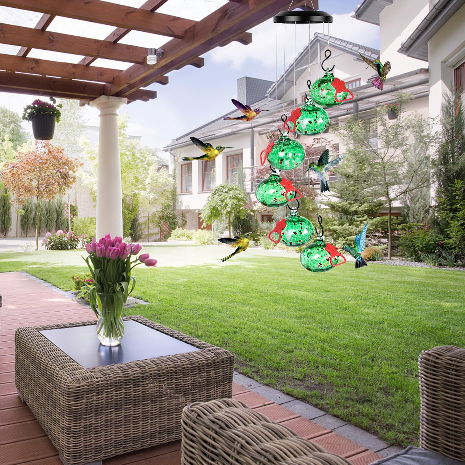 Headak Life Charming Wind Chimes Hummingbird feeders for Outdoors Hanging ant and bee Proof,Never Leak,Perfect Garden Decor for Outside