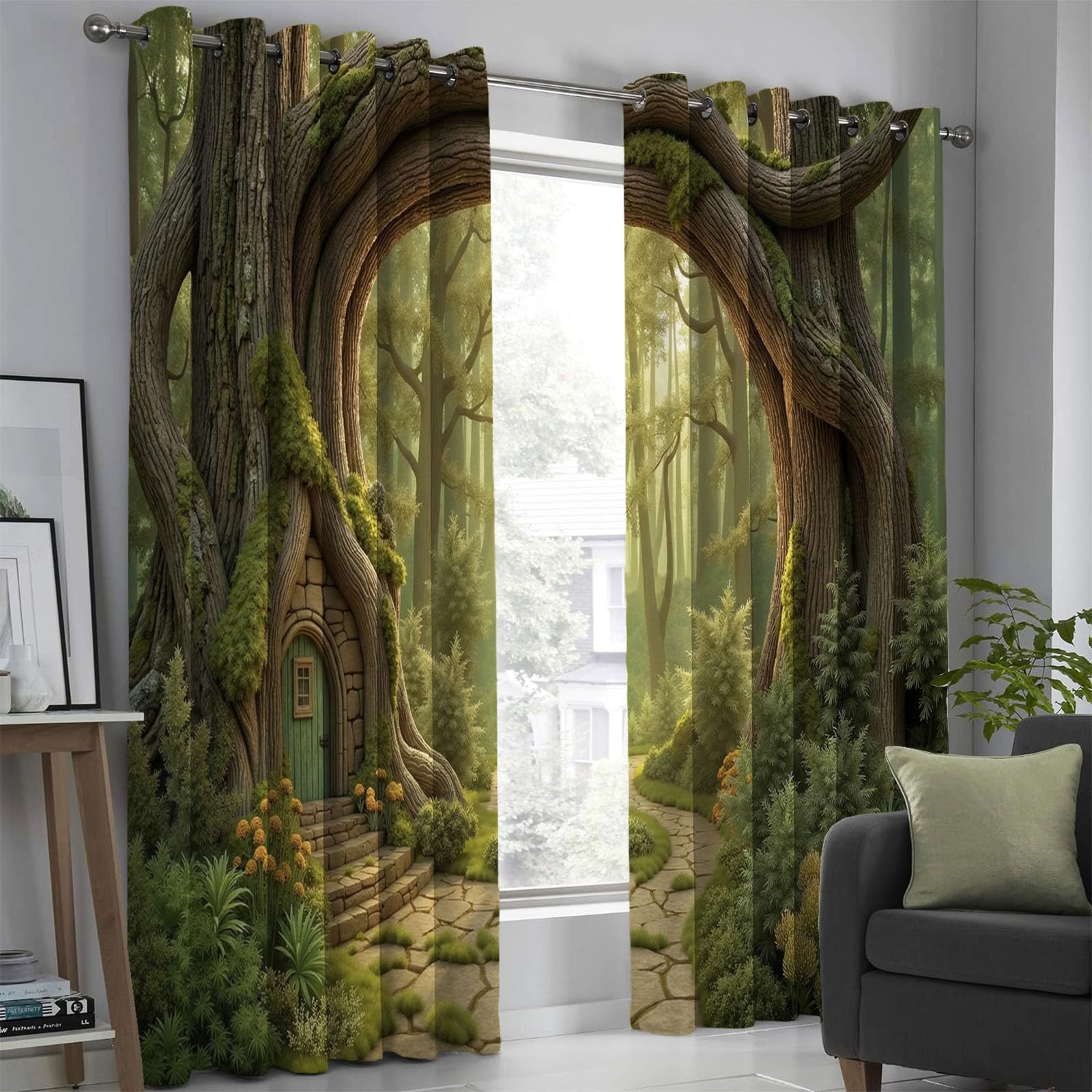 Rideaux isolants anti froid et chaleur paysage fantastique vert 260h