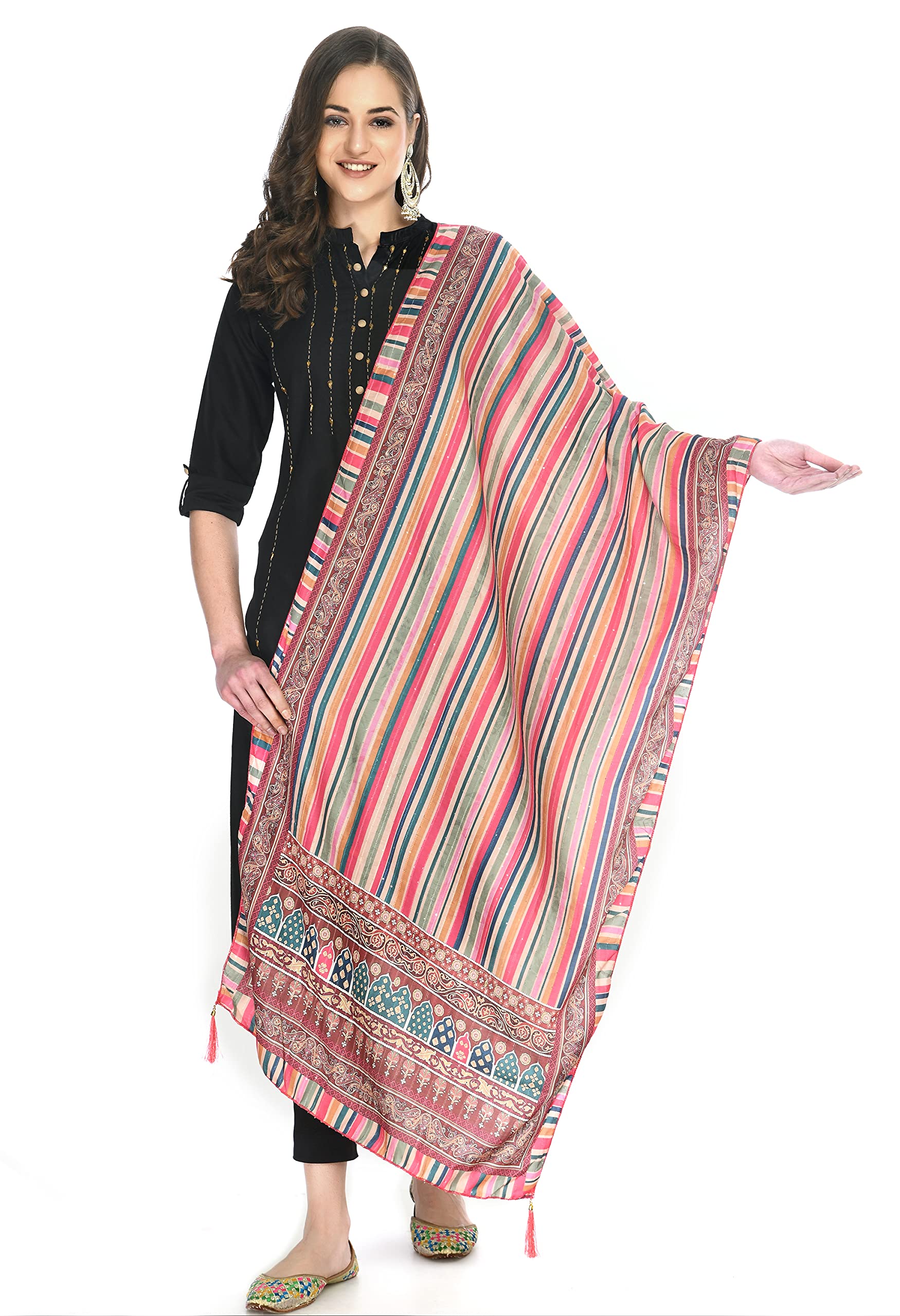 A R Silk Women's Printed Multi Colou Cotton Regular Dupatta/Chunnis