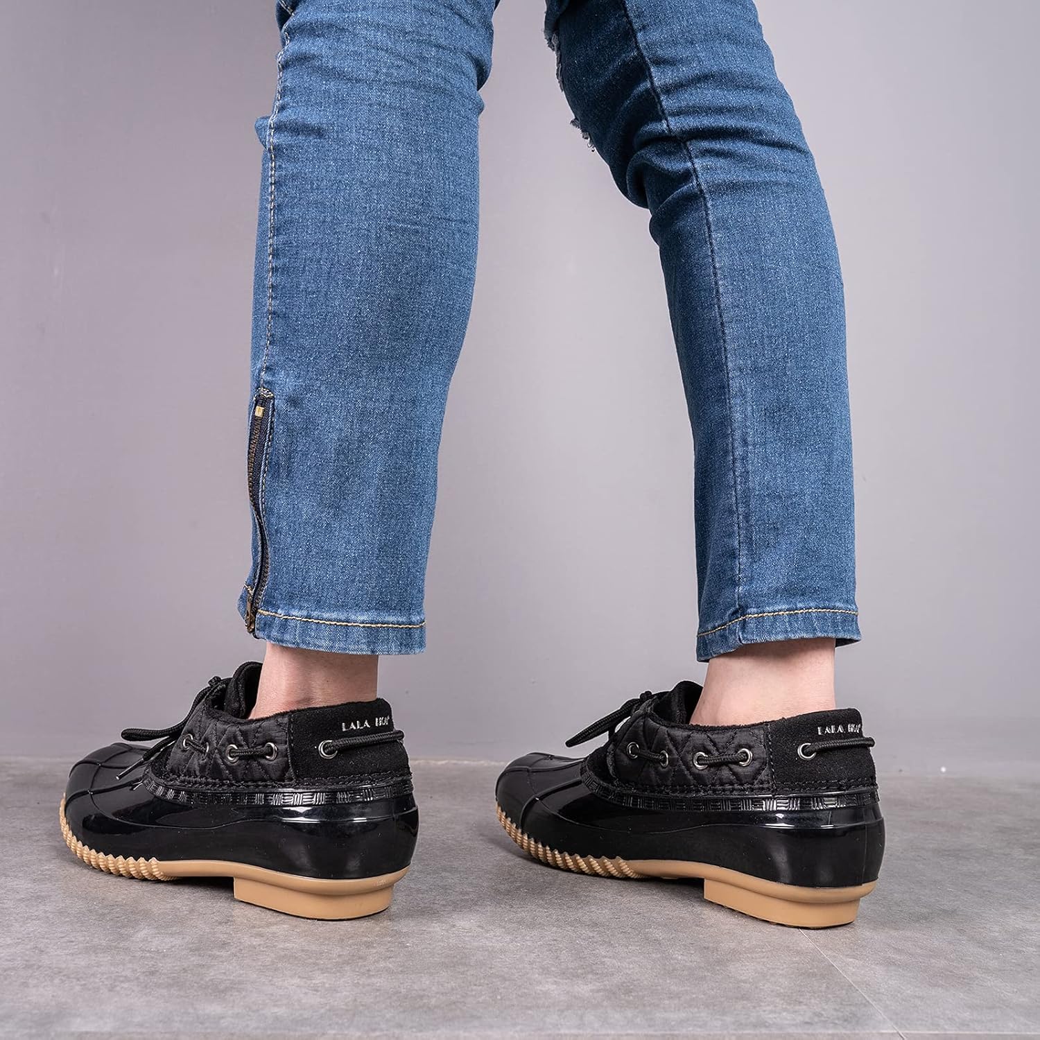 LALA IKAI Women's Waterproof Duck Boots Lace Up Fur Lining Rain Boot