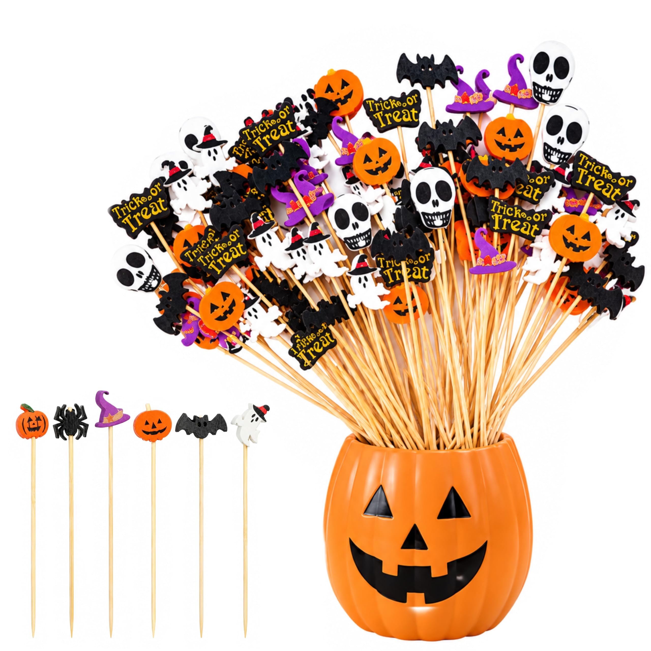 JOVYTH 100 Piezas Decoración Halloween — Palitos Decorativos 12 cm con Diseños