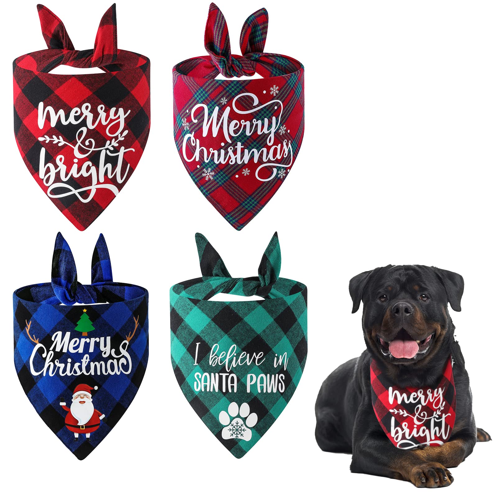 GUOYIHUA Christmas Dog Bandanas, Classic DoubleLayer Triangle Merry