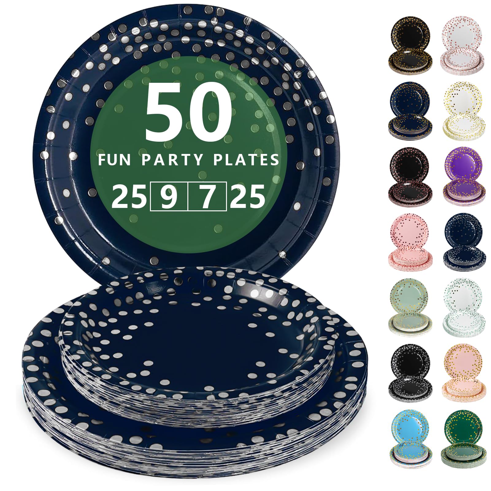 Nkaiso Disposable Paper Plates 50 Pack, Navy Blue and Silver Party Plates Dinner Set - 25x9inch & 25x7inch Plate Elegant Disposable Tableware for Birthday, Wedding, Christmas Party Supplies — image 1